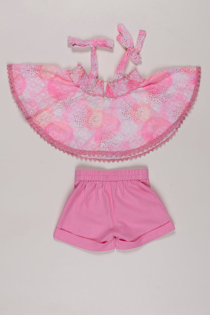 The Nesavu Baby Casual Sets Chic Pink Lace Halter Top & Shorts Ensemble for Girls Nesavu Girls Pink Halter Set | Lace Detail Shorts | Trendy Summer Kids Wear | The Nesavu