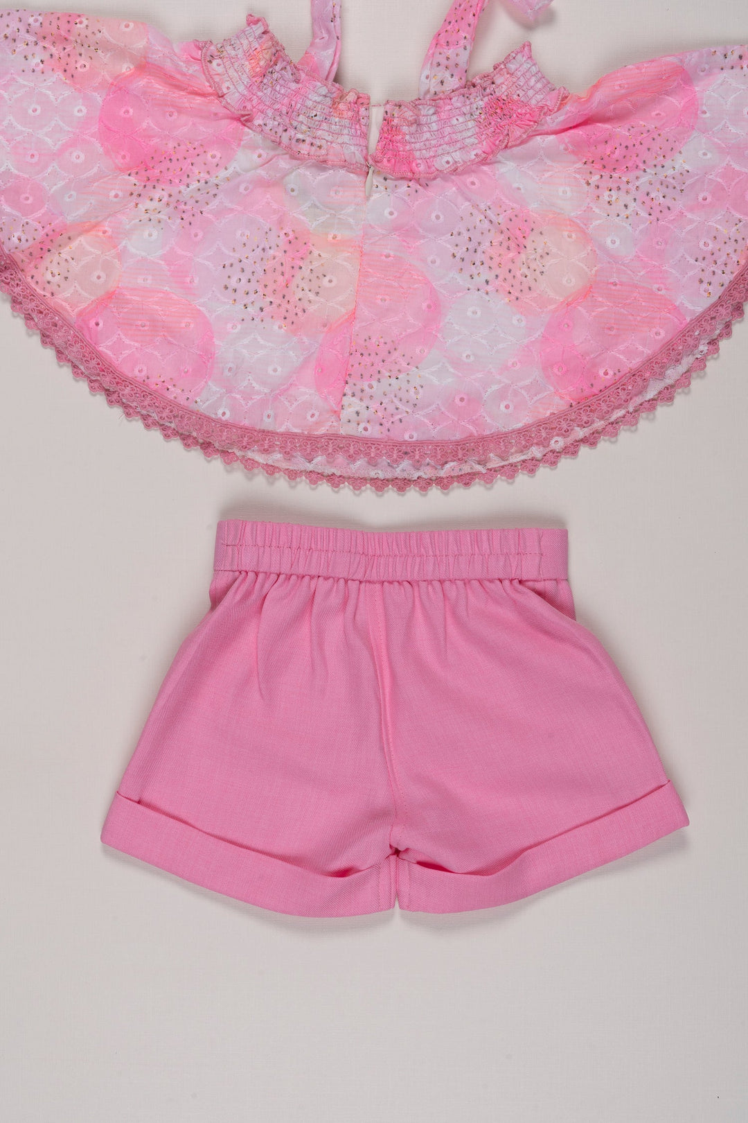 The Nesavu Baby Casual Sets Chic Pink Lace Halter Top & Shorts Ensemble for Girls Nesavu Girls Pink Halter Set | Lace Detail Shorts | Trendy Summer Kids Wear | The Nesavu