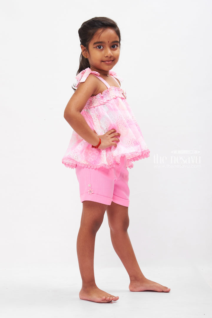 The Nesavu Baby Casual Sets Chic Pink Lace Halter Top & Shorts Ensemble for Girls Nesavu Girls Pink Halter Set | Lace Detail Shorts | Trendy Summer Kids Wear | The Nesavu