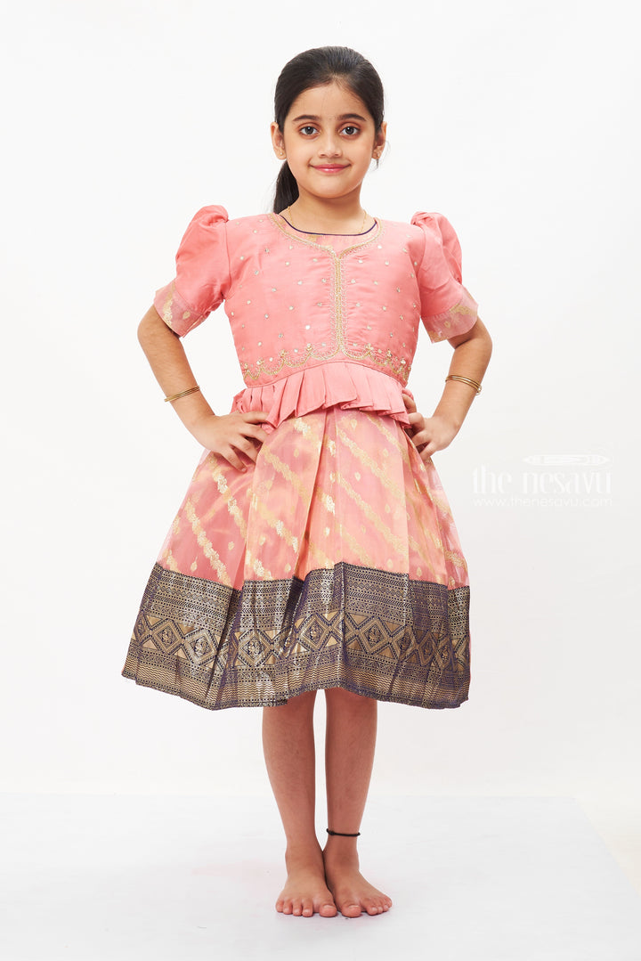 The Nesavu Silk Party Frock Chic Pink Peplum Pattu Silk Frock with Blouse for Girls - A Festive Favorite Nesavu 16 (1Y) / Pink / Blend Silk SF751A-16 Shop Luxury Pink Pattu Peplum Silk Frocks for Girls | Designer Kids Party Wear | The Nesavu