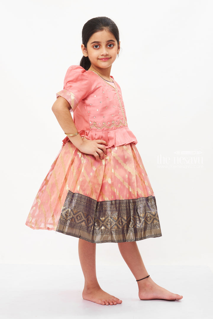 The Nesavu Silk Party Frock Chic Pink Peplum Pattu Silk Frock with Blouse for Girls - A Festive Favorite Nesavu Shop Luxury Pink Pattu Peplum Silk Frocks for Girls | Designer Kids Party Wear | The Nesavu