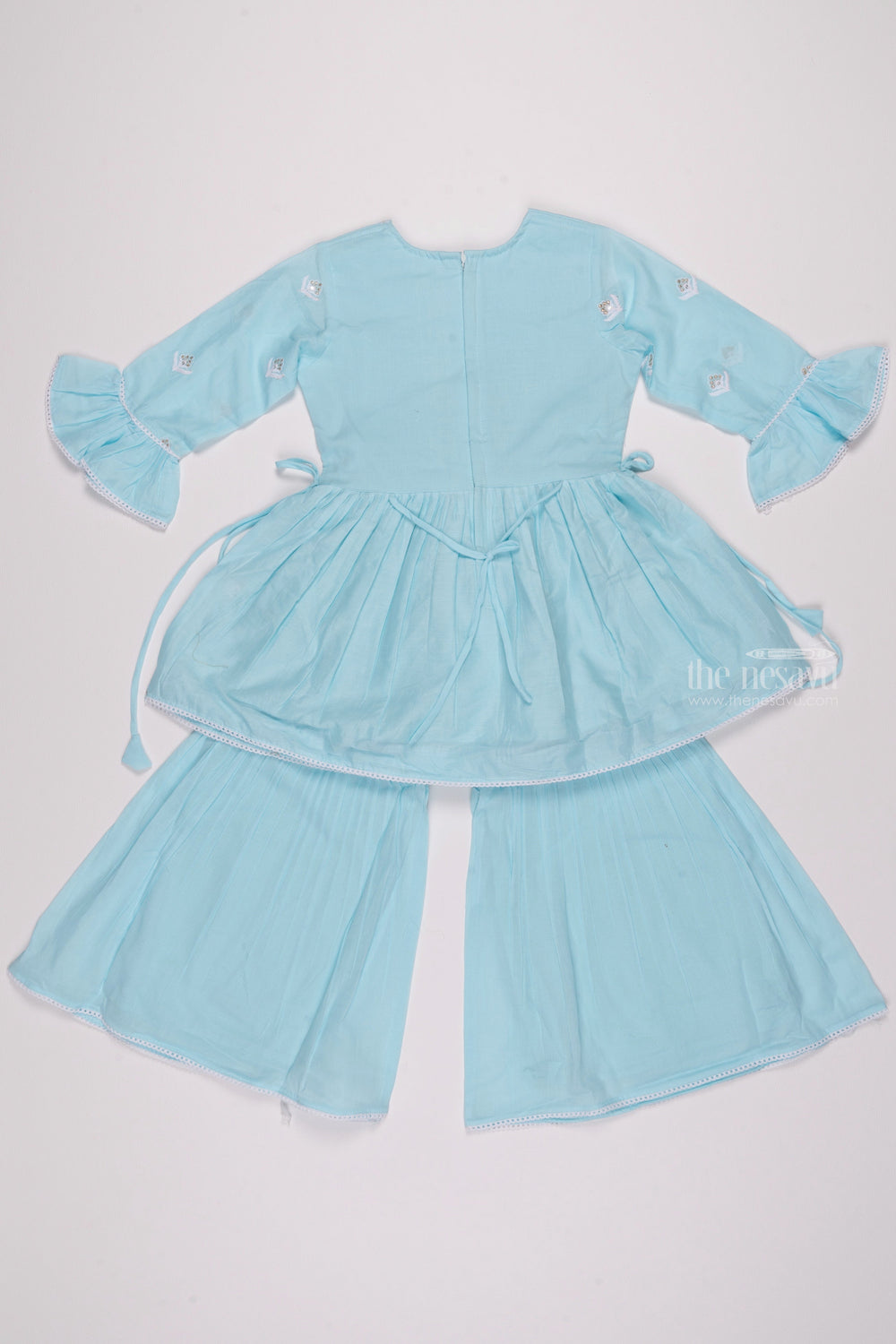 The Nesavu Girls Sharara / Plazo Set Chic Sequin Embroidered Pleated Kurti with Solid Sharara & Dupatta Ensemble for Girls Nesavu Trendy and Latest Kurti and Sharara Set for Kids | Vibrant Designs | The Nesavu