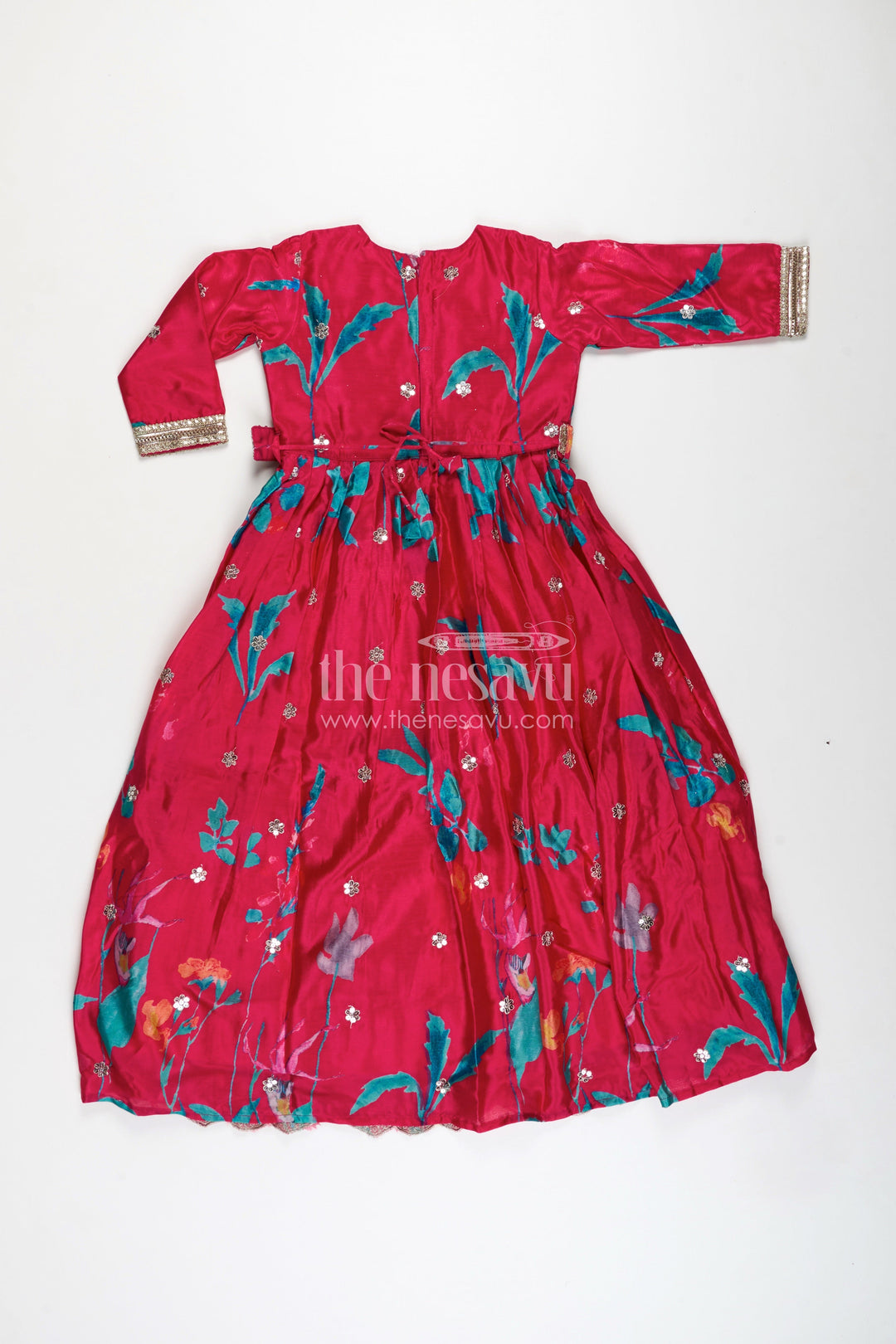 The Nesavu Girls Silk Gown Chiffon Anarkali Dress Evening Party Gown for Girls Nesavu Nesavu Muslin Silk Girls Chiffon Anarkali Dress Floral Digital Print Elegant Evening Occasions