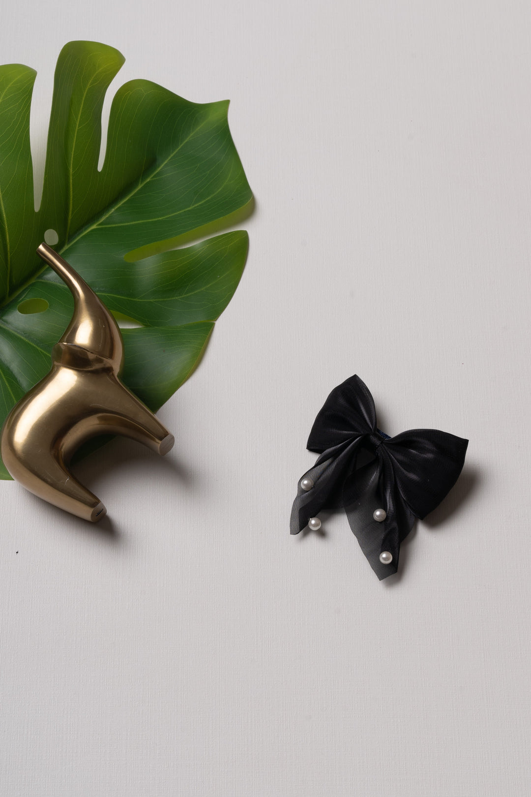 The Nesavu Hair Clip Classic Black Satin Pearl Hair Clip for Versatile Elegance Nesavu Black JHCL76B Elegant Black Satin Bow Hair Clip with Pearls | Chic Accessory for Every Occasion | The Nesavu