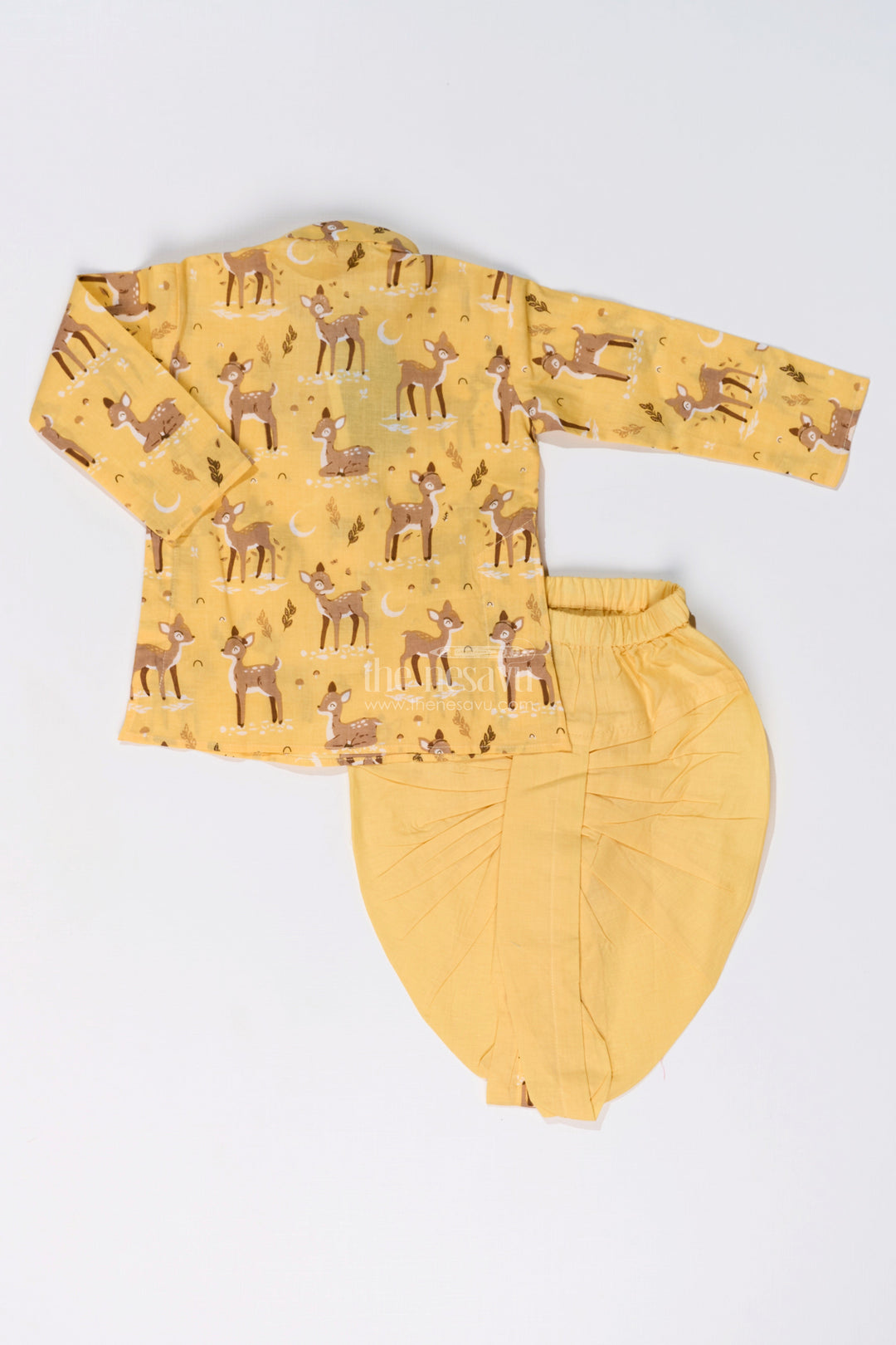 The Nesavu Boys Dothi Set Classic Boys Bengali Dhoti Kurta Set in Cotton with Deer Print for Traditional Elegance Nesavu Nesavu Boys Bengali Dhoti Kurta Set Cotton Deer Print Festive Wear