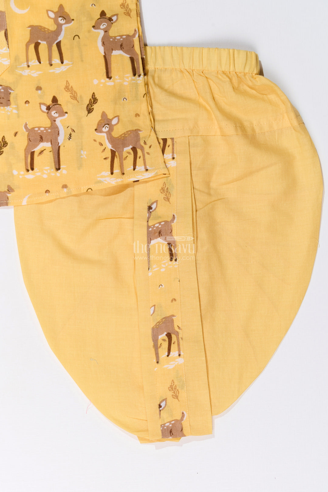 The Nesavu Boys Dothi Set Classic Boys Bengali Dhoti Kurta Set in Cotton with Deer Print for Traditional Elegance Nesavu Nesavu Boys Bengali Dhoti Kurta Set Cotton Deer Print Festive Wear
