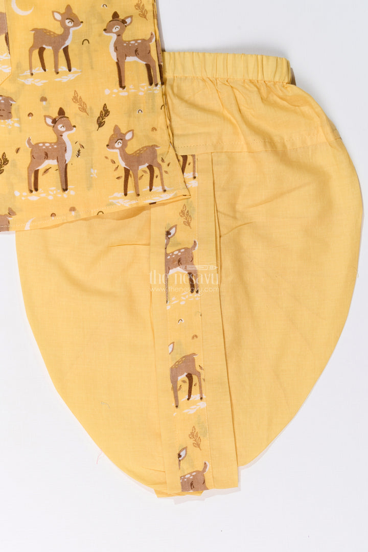 The Nesavu Boys Dothi Set Classic Boys Bengali Dhoti Kurta Set in Cotton with Deer Print for Traditional Elegance Nesavu Nesavu Boys Bengali Dhoti Kurta Set Cotton Deer Print Festive Wear
