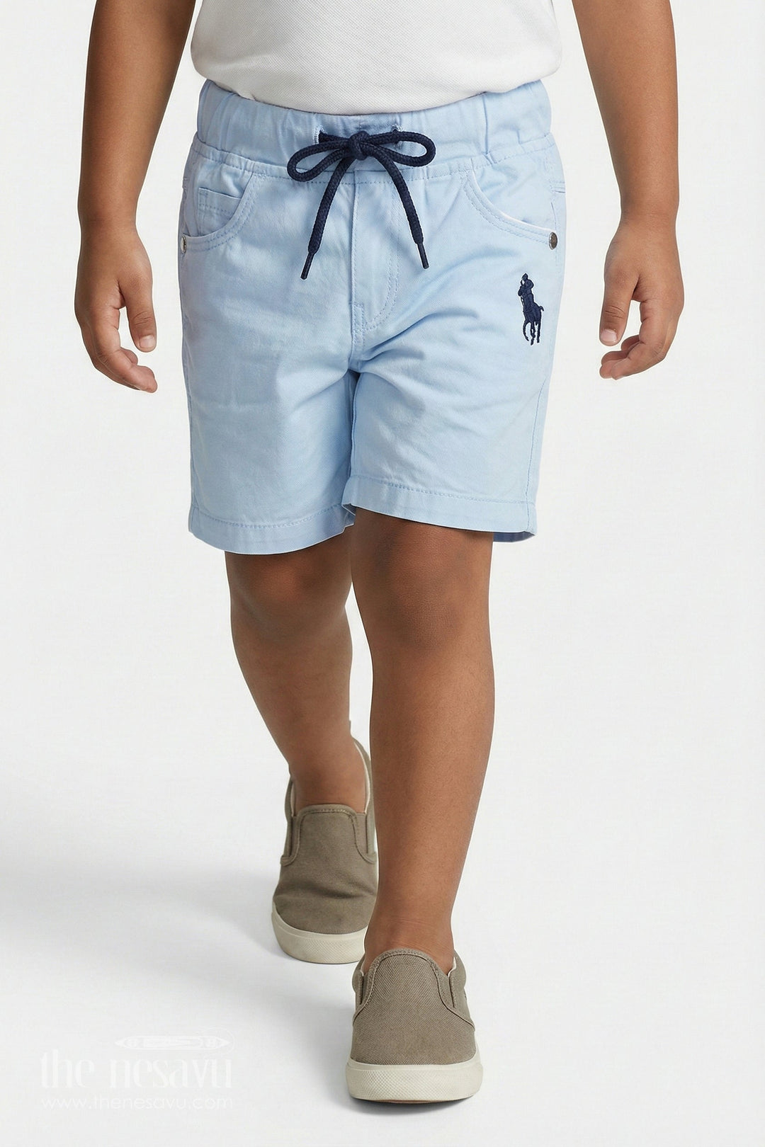 The Nesavu Boys Shorts Classic Boys Light Grey Cotton Shorts with Iconic Embroidery Nesavu 18 (2Y) / Gray / Cotton BWS001B-18 Boys Light Grey Embroidered Cotton Shorts | The Nesavu