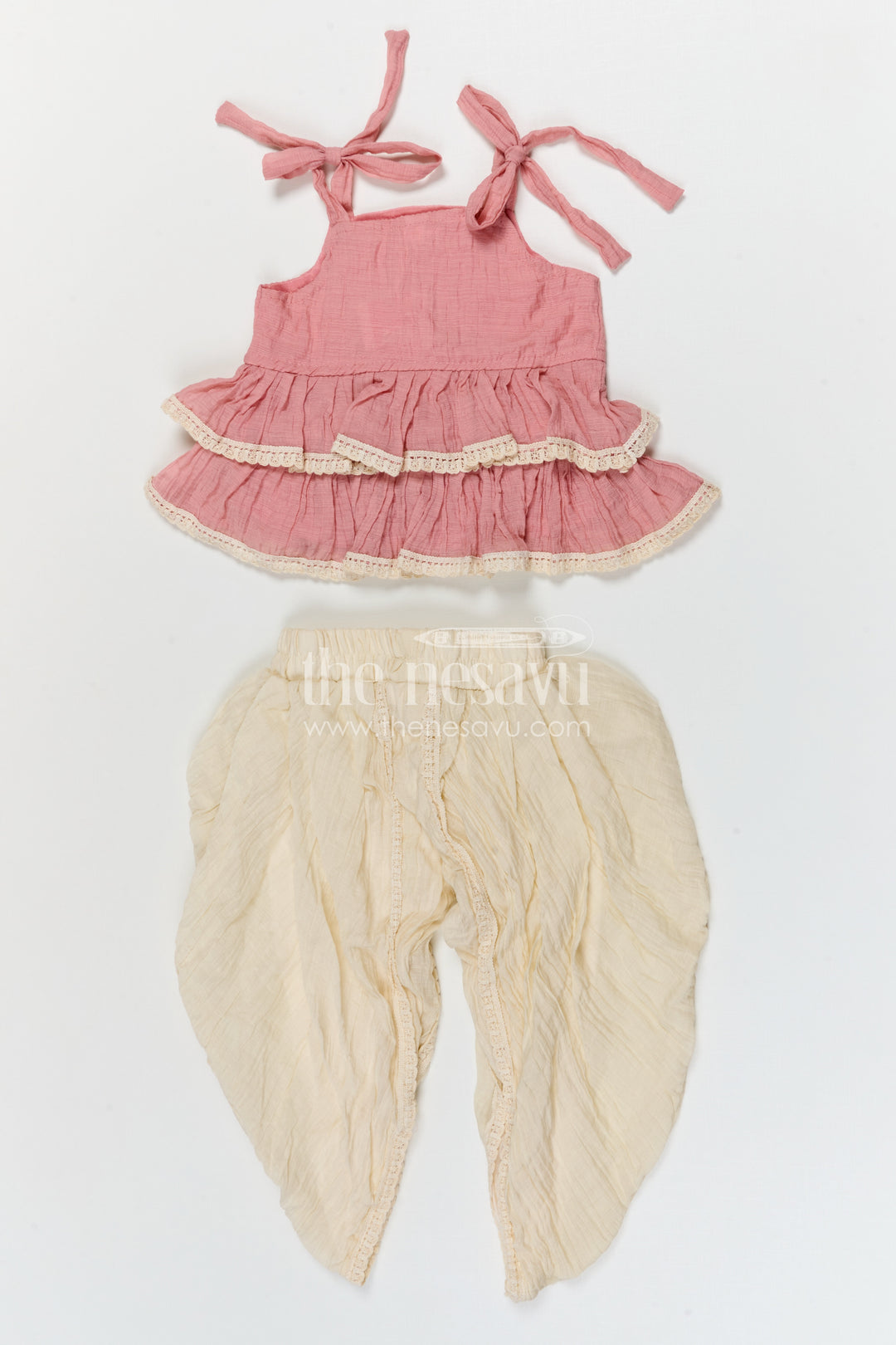 The Nesavu Girls Dothi Sets Classic Girls Dhoti Set for Traditional Functions Nesavu Nesavu girls dhoti set for festive occasions with cotton blend fabric comfortable traditional kids outfit