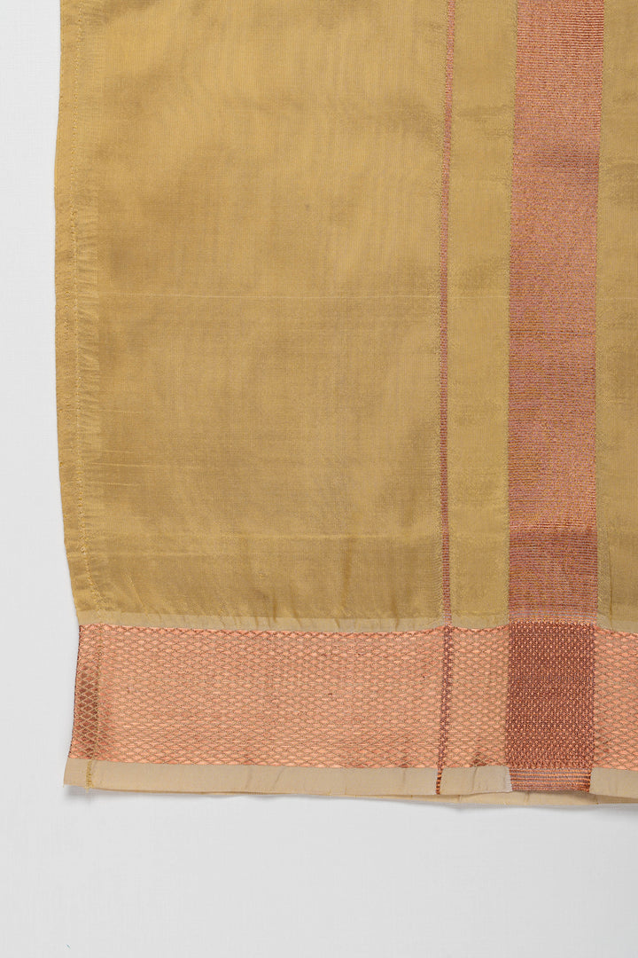 The Nesavu Boys Vesti Classic Golden Green Boys Dhoti with Rustic Maroon Trim Nesavu Elegant Boys Dhoti in Golden Green | Maroon Trimmed Traditional Attire | The Nesavu