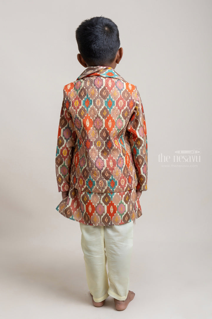 The Nesavu Boys Jacket Sets Classic Multicolor Printed Kurta Set With Overjacket For Boys Nesavu Shop the Best Ethnic Wear for Boys Online | New Boys Collection