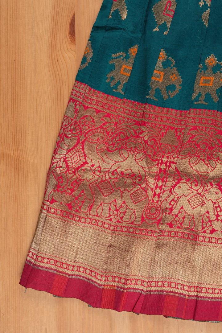 The Nesavu Pattu Pavadai Classic Pattu Langa Silk Peplum Green Blouse with Traditional Pavadai Sattai - Festive Delight Nesavu Girls Pattu Skirt And Blouse Set | Indian Ethnic Dress For Kids | The Nesavu