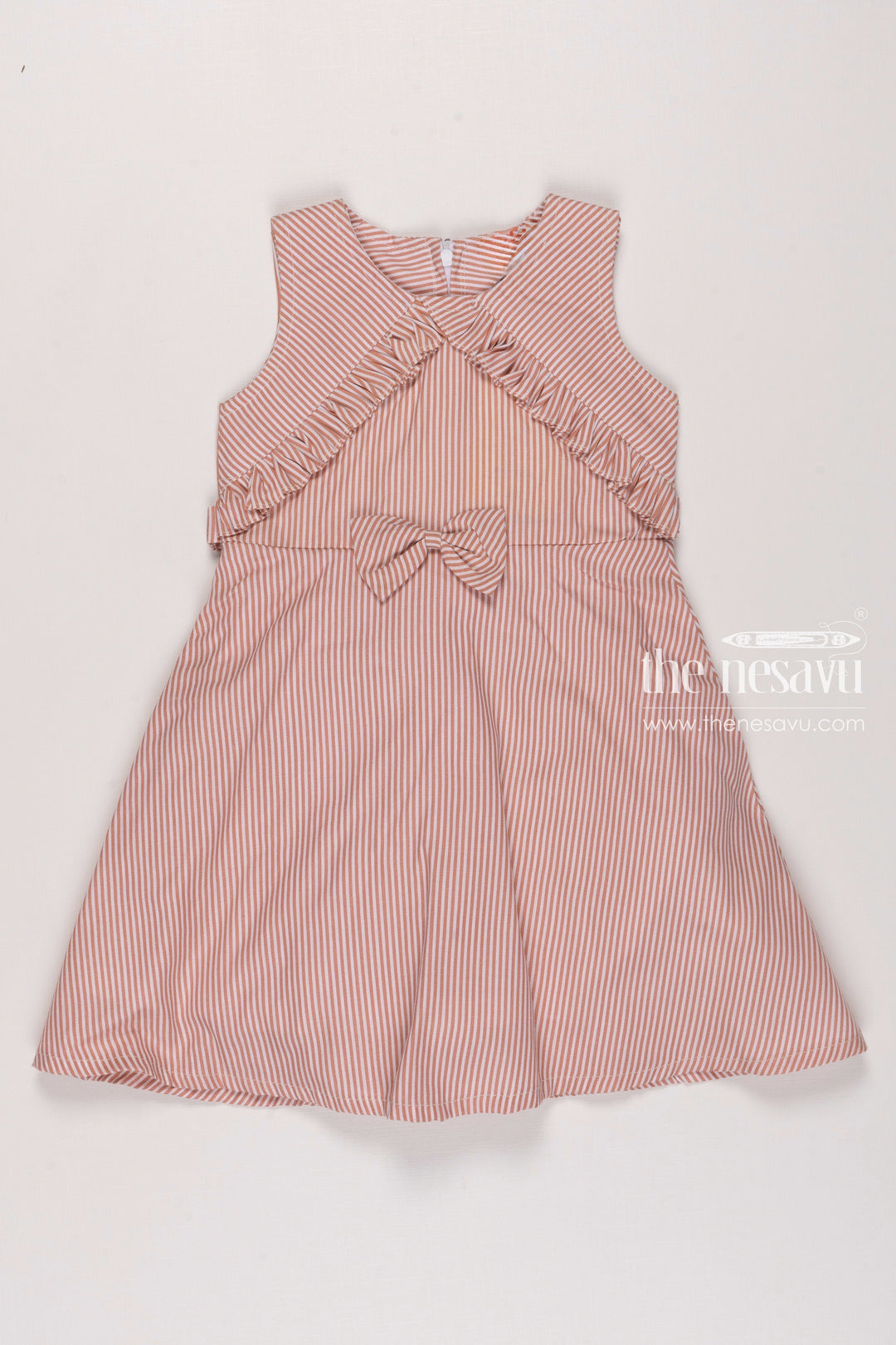 The Nesavu Girls Fancy Frock Classic Pink Striped Latest Cotton Frock Gown Design for Girls Nesavu 18 (2Y) / Pink / Cotton GFC1207B-18 Girls Sleeveless Pink Striped Dress | Lightweight Summer Frock | The Nesavu