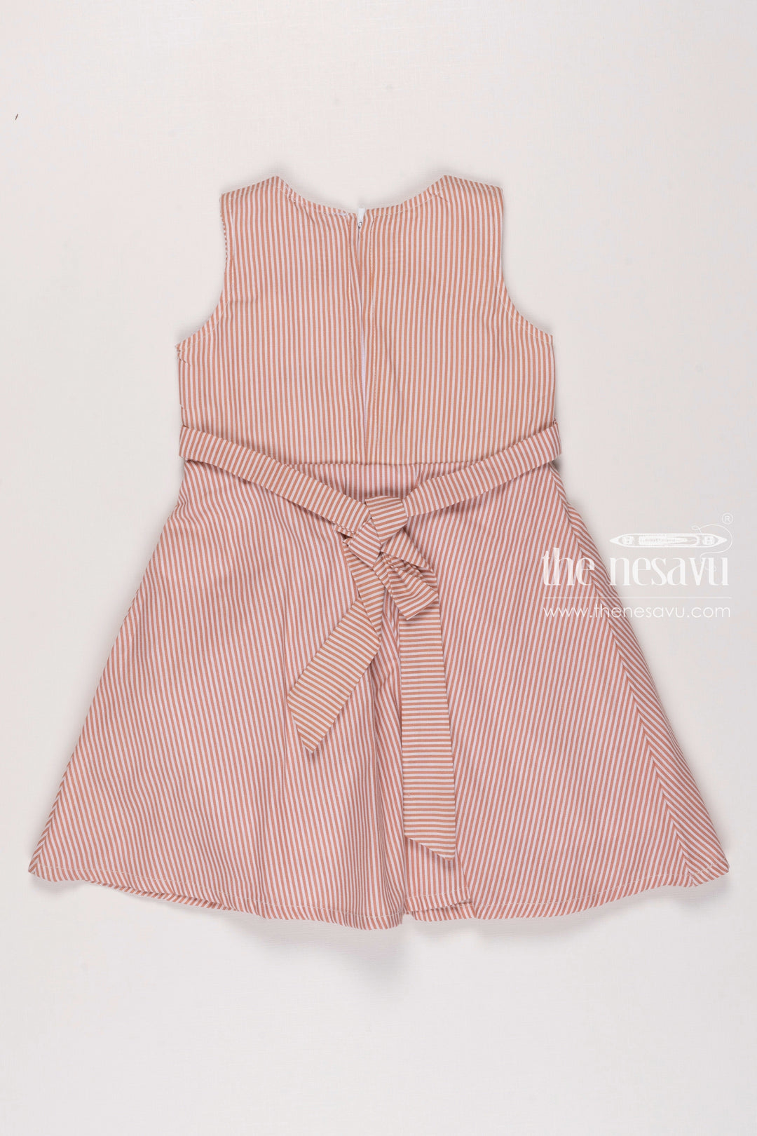 The Nesavu Girls Fancy Frock Classic Pink Striped Latest Cotton Frock Gown Design for Girls Nesavu Girls Sleeveless Pink Striped Dress | Lightweight Summer Frock | The Nesavu