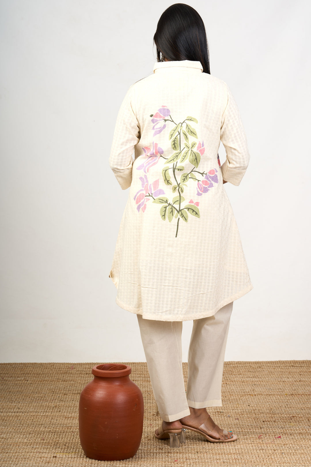 The Nesavu Womens Co-Ord Sets Classic Solid Co Ord Set for Women in White Cotton with Minimalist Embroidery Nesavu Nesavu Classic Solid White Co Ord Set Women Minimalist Floral Embroidery Cotton