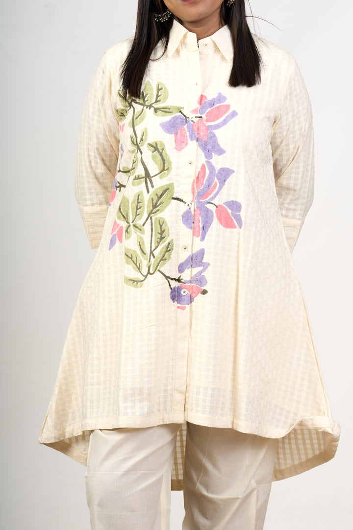 The Nesavu Womens Co-Ord Sets Classic Solid Co Ord Set for Women in White Cotton with Minimalist Embroidery Nesavu Nesavu Classic Solid White Co Ord Set Women Minimalist Floral Embroidery Cotton