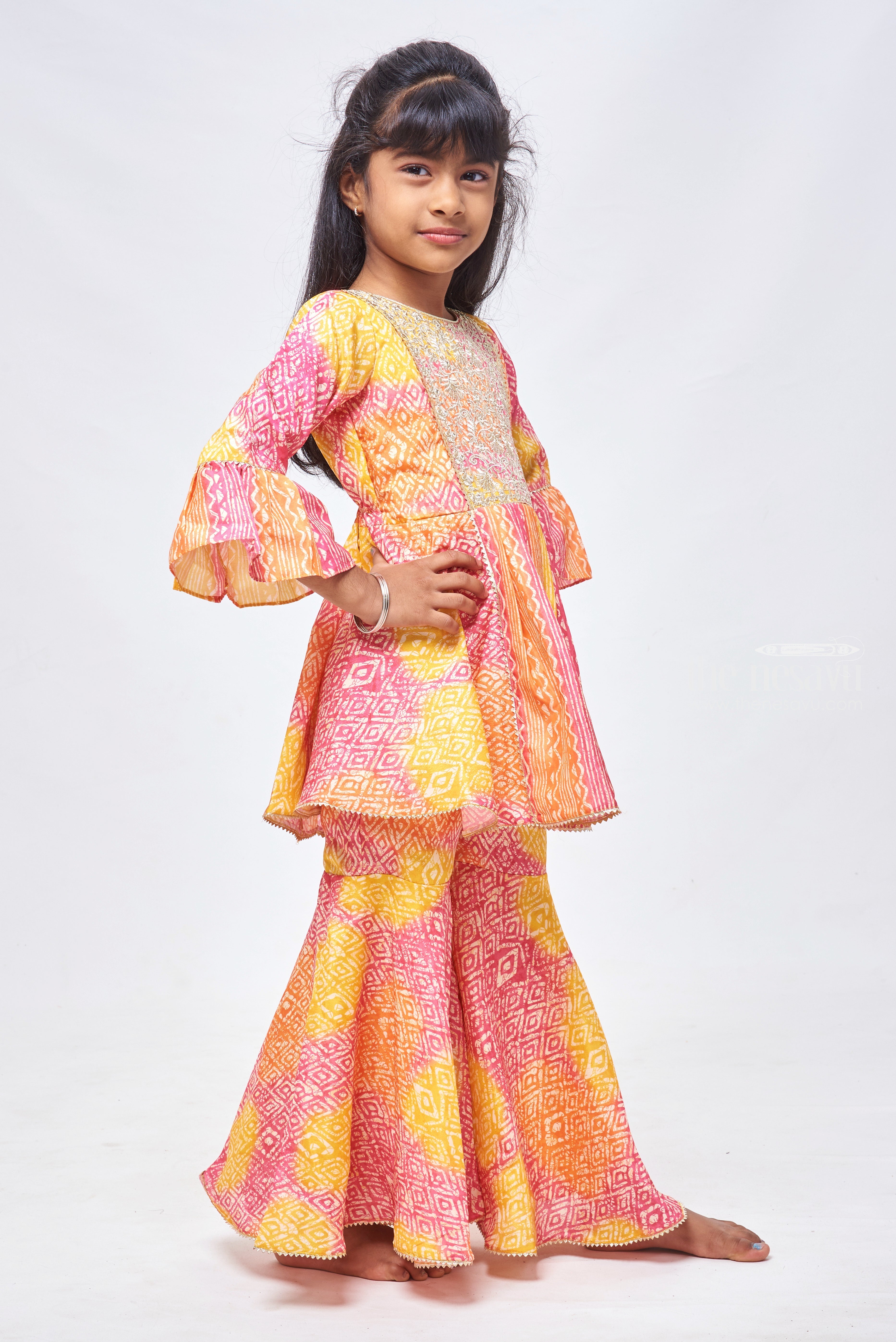 pspeaches Girls Yellow Embroidered Kurti with Sharara & With Dupatta -  Absolutely Desi