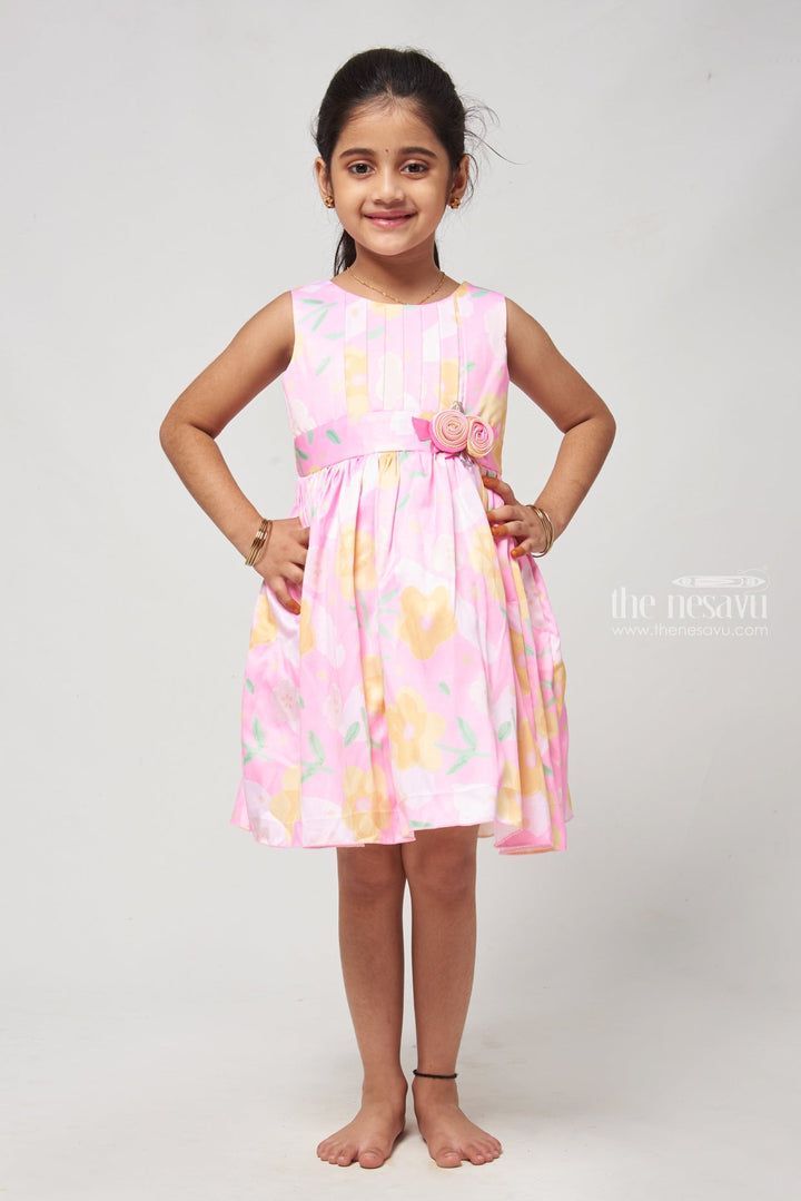 The Nesavu Girls Fancy Frock Cold-Shoulder Design Frock with Puffed Sleeves and Intricate Stitch Details Nesavu 16 (1Y) / Pink / Satin GFC1126A-16 Girls’ Boutique Birthday Dress - Knee-length Charm For Casual Outings | The Nesavu