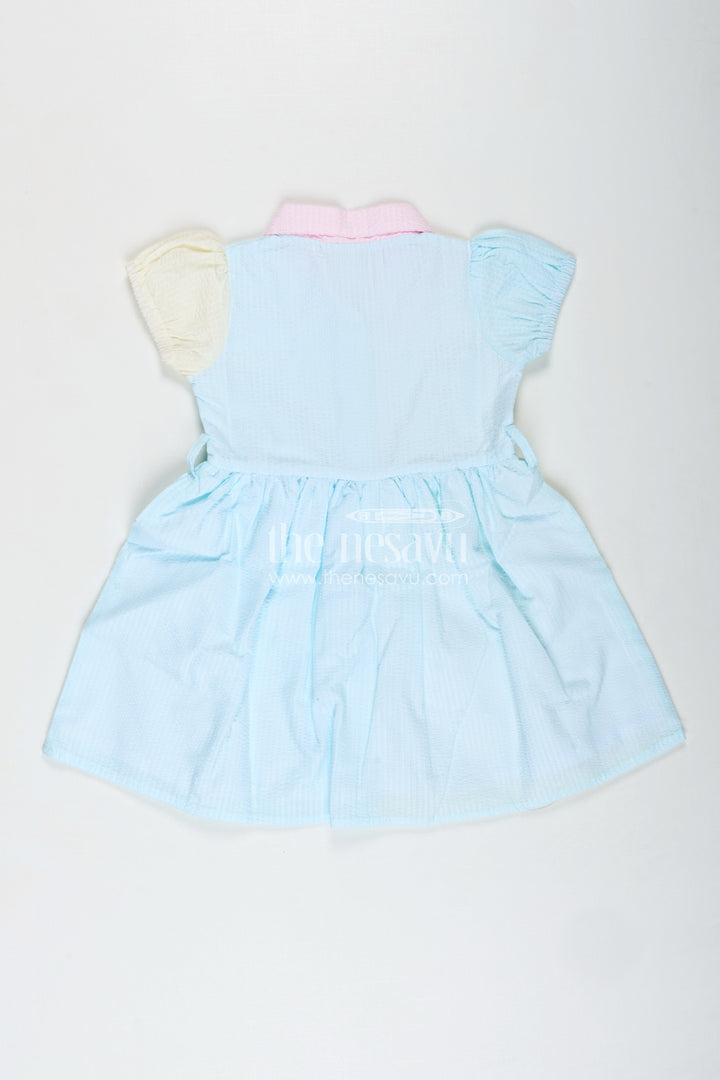 The Nesavu Girls Cotton Frock Colorblock Cotton Frock for Girls School Day Outfit Nesavu Nesavu Seersucker Cotton Tunic Frock Girls Smart Collar Color Blocks School