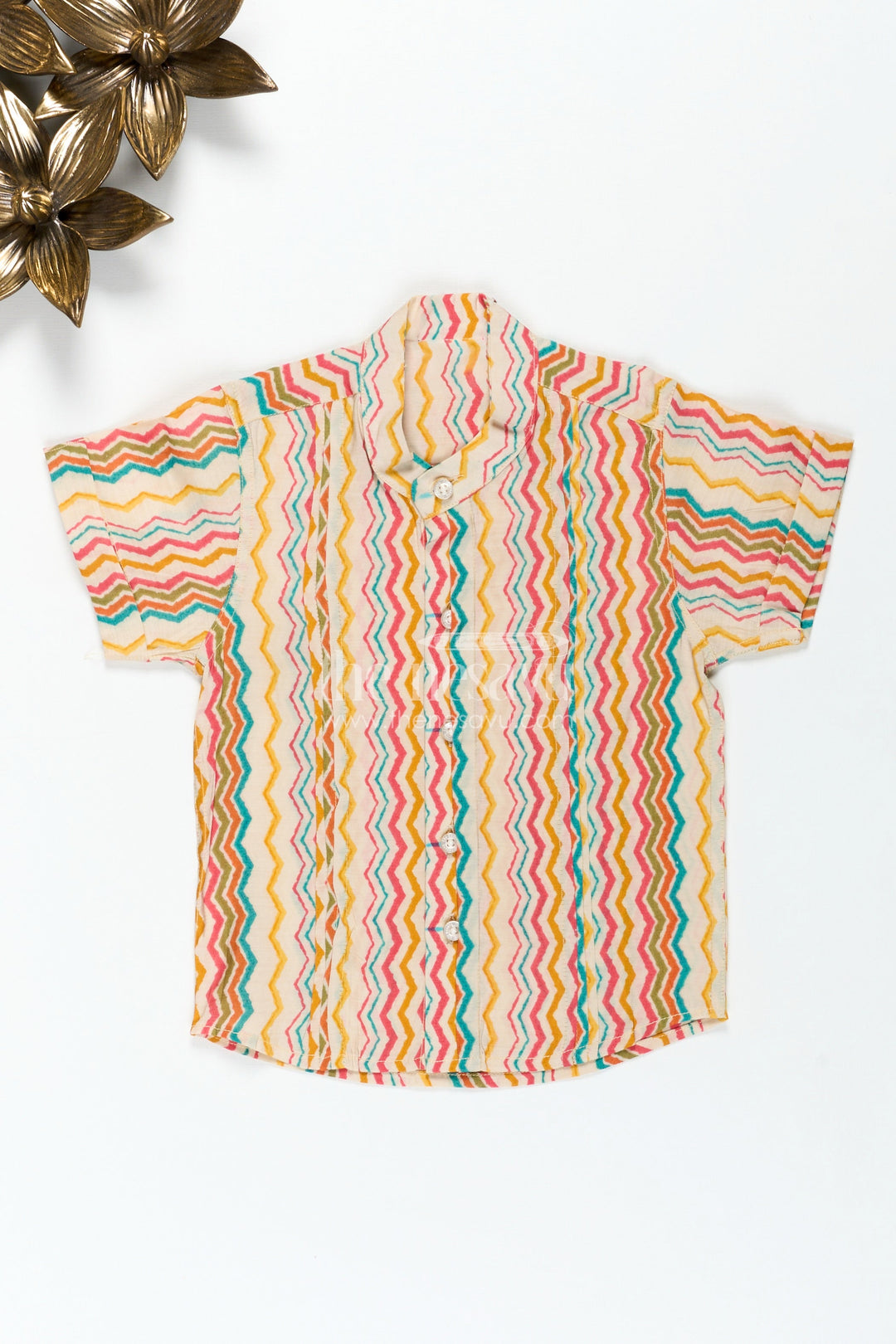The Nesavu Boys Cotton Shirt Colorful Striped Shirt for Ethnic Day At School with Vibrant Zigzag Print in Bright Festive Tones Nesavu 16 (1Y) / Multicolor BS264A-16 Nesavu Boys Ethnic Day Cotton Shirt Vibrant Zigzag Digital Print Festive Multi Colors