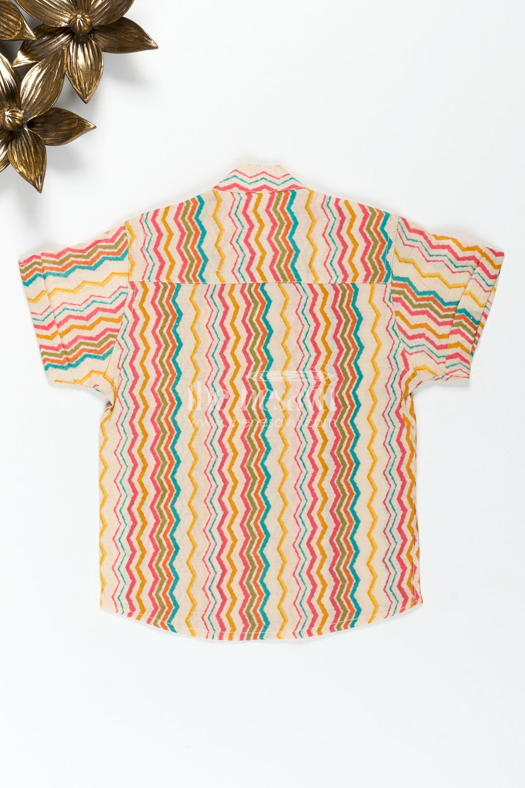 The Nesavu Boys Cotton Shirt Colorful Striped Shirt for Ethnic Day At School with Vibrant Zigzag Print in Bright Festive Tones Nesavu Nesavu Boys Ethnic Day Cotton Shirt Vibrant Zigzag Digital Print Festive Multi Colors