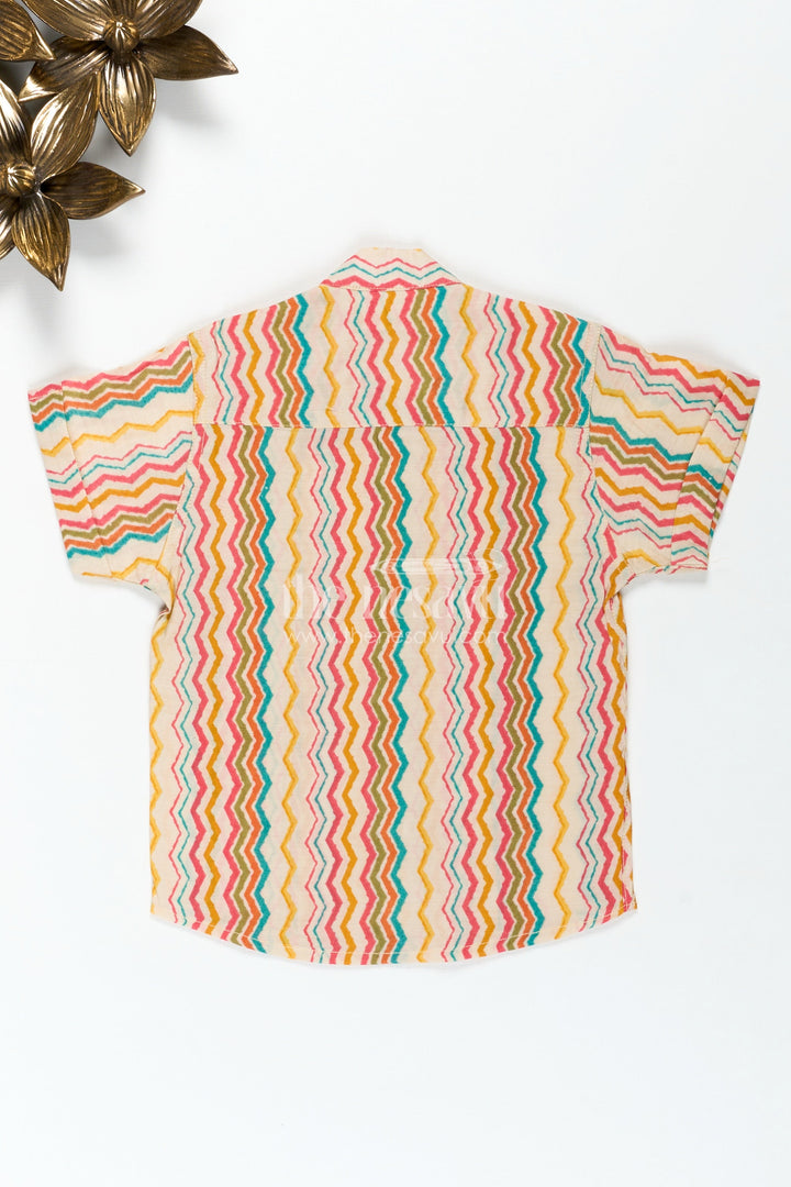 The Nesavu Boys Cotton Shirt Colorful Striped Shirt for Ethnic Day At School with Vibrant Zigzag Print in Bright Festive Tones Nesavu Nesavu Boys Ethnic Day Cotton Shirt Vibrant Zigzag Digital Print Festive Multi Colors