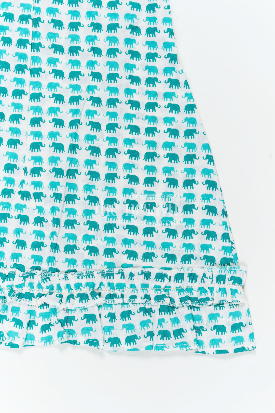 The Nesavu Girls Cotton Frock Comfortable Cotton Frock for Kids with Hand Block Leafy Print and Ruffled Finish in Soothing Green Nesavu Nesavu Comfortable Cotton Frock Kids Green Hand Block Leaf Print Light Ruffle Design