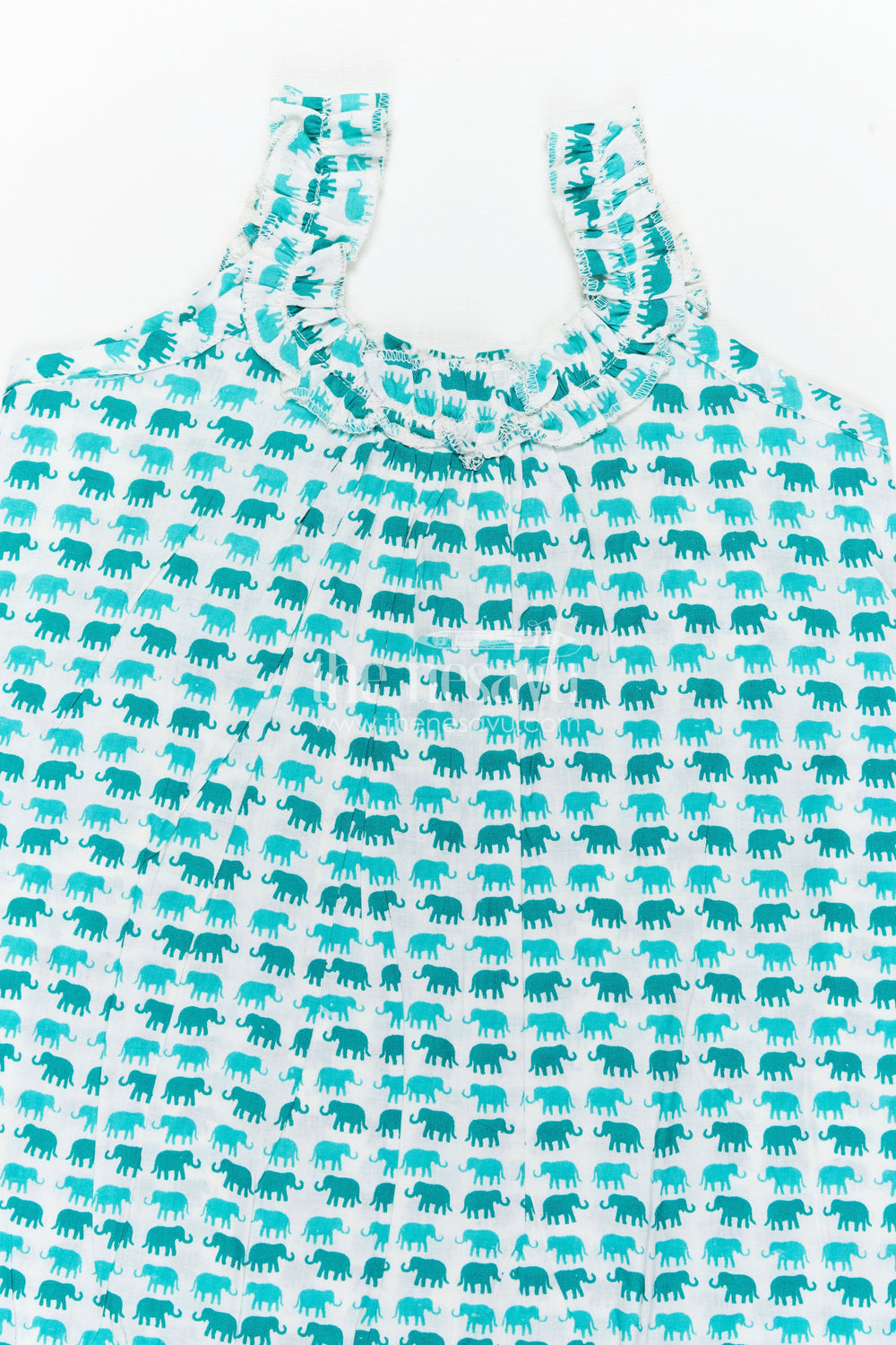 The Nesavu Girls Cotton Frock Comfortable Cotton Frock for Kids with Hand Block Leafy Print and Ruffled Finish in Soothing Green Nesavu Nesavu Comfortable Cotton Frock Kids Green Hand Block Leaf Print Light Ruffle Design