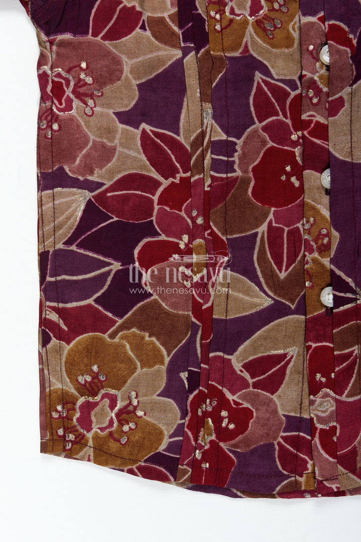 The Nesavu Boys Cotton Shirt Comfortable Shirt for Toddler Boys with Floral Digital Print in Maroon and Mustard Tones for Everyday Ease Nesavu Nesavu Toddler Boys Comfortable Cotton Shirt Bold Floral Digital Print Everyday Wear