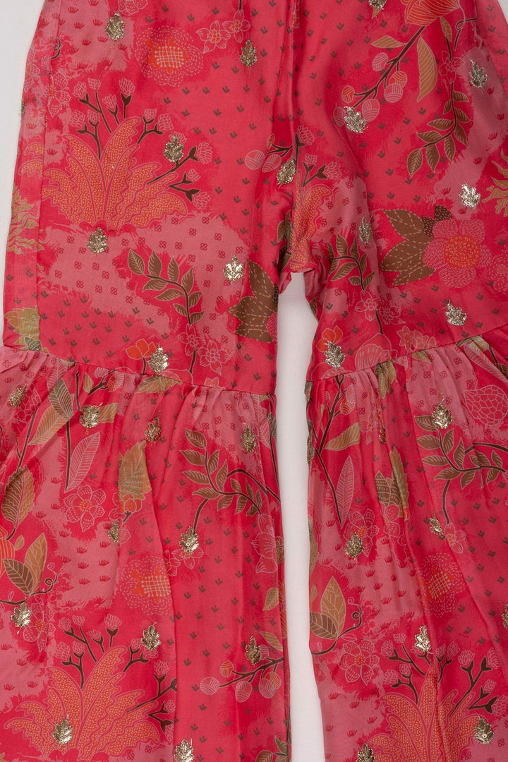 The Nesavu Girls Sharara / Plazo Set Coral Charm Aliacut Kurti with Gharara Pant Set for Girls Nesavu Girls Coral Aliacut Kurti & Gharara Set | Festive Traditional Wear | The Nesavu