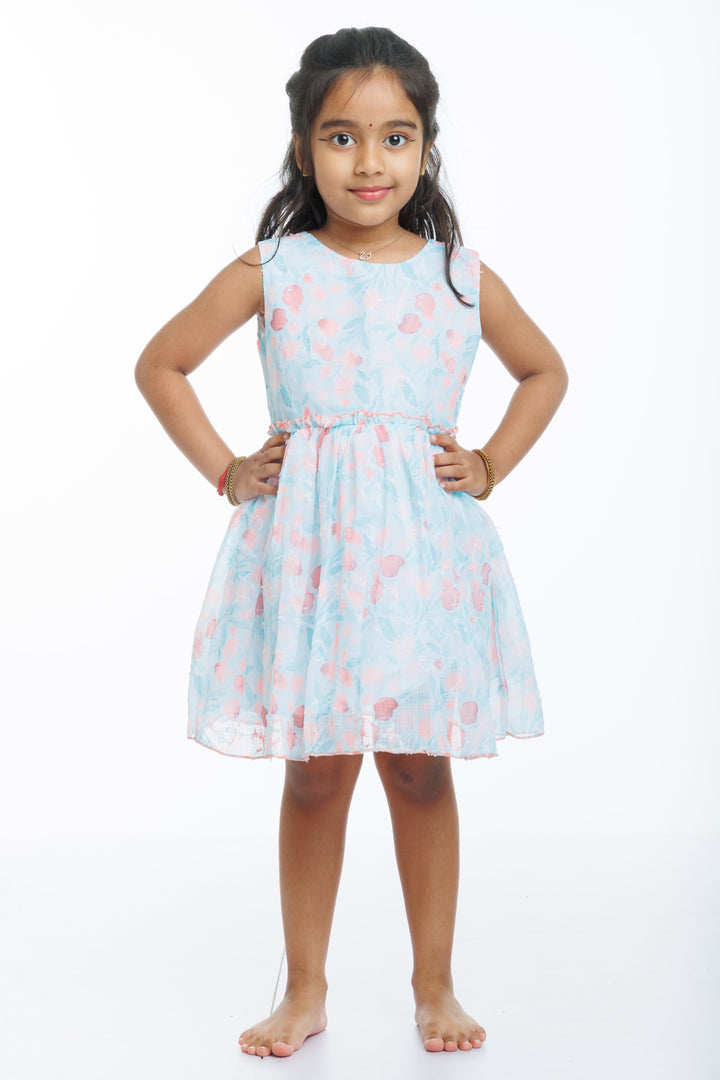 The Nesavu Girls Fancy Frock Coral Charm Girls Fancy Frock with Floral Sheer Jacket Nesavu Girls Coral Fancy Frock with Floral Sheer Jacket | Elegant Party Wear | The Nesavu