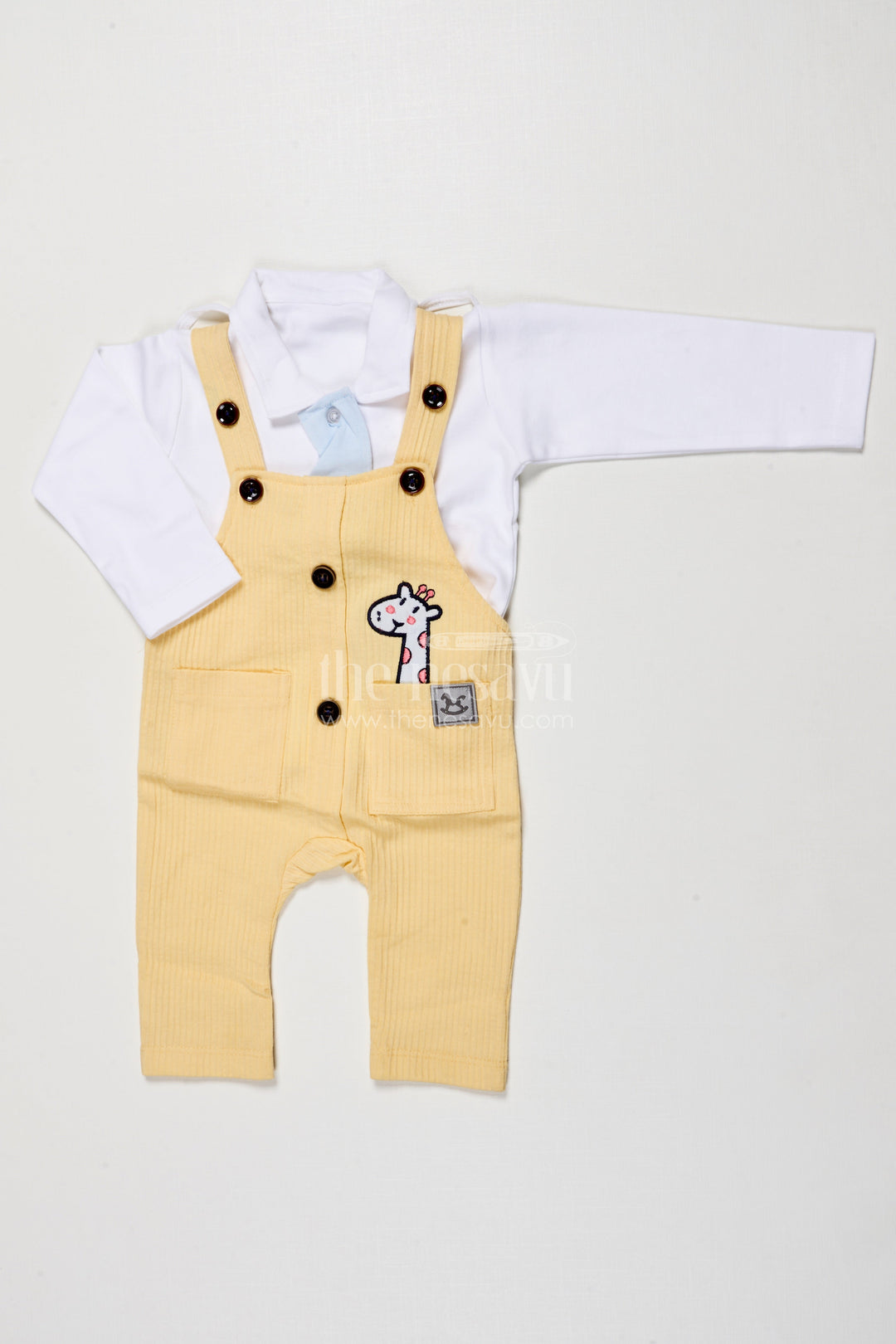 The Nesavu Baby Dungarees Cotton Baby Dungaree Set for Everyday Play and Outings Nesavu 14 (6M) / Yellow BCS507A-14 Nesavu baby dungaree cotton set printed tee daily wear playful comfort