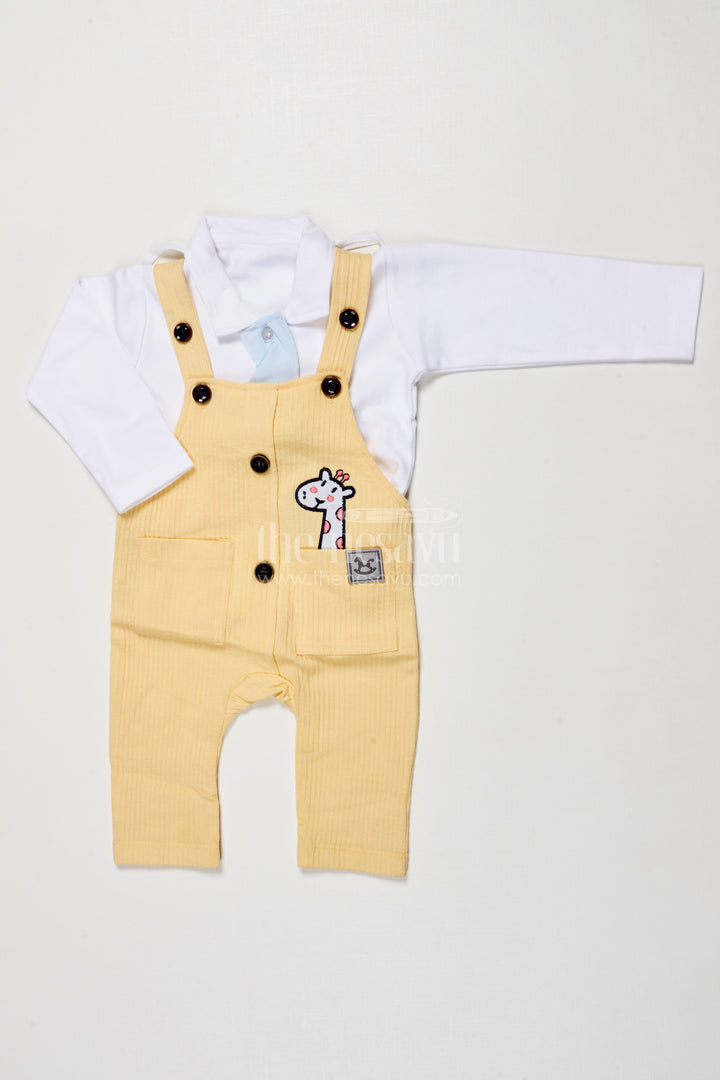The Nesavu Baby Dungarees Cotton Baby Dungaree Set for Everyday Play and Outings Nesavu 14 (6M) / Yellow BCS507A-14 Nesavu baby dungaree cotton set printed tee daily wear playful comfort