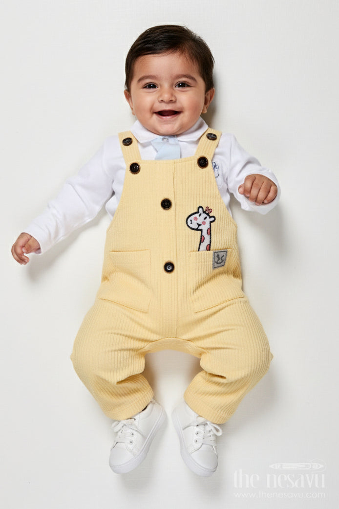 The Nesavu Baby Dungarees Cotton Baby Dungaree Set for Everyday Play and Outings Nesavu 14 (6M) / Yellow BCS507A-14 Nesavu baby dungaree cotton set printed tee daily wear playful comfort