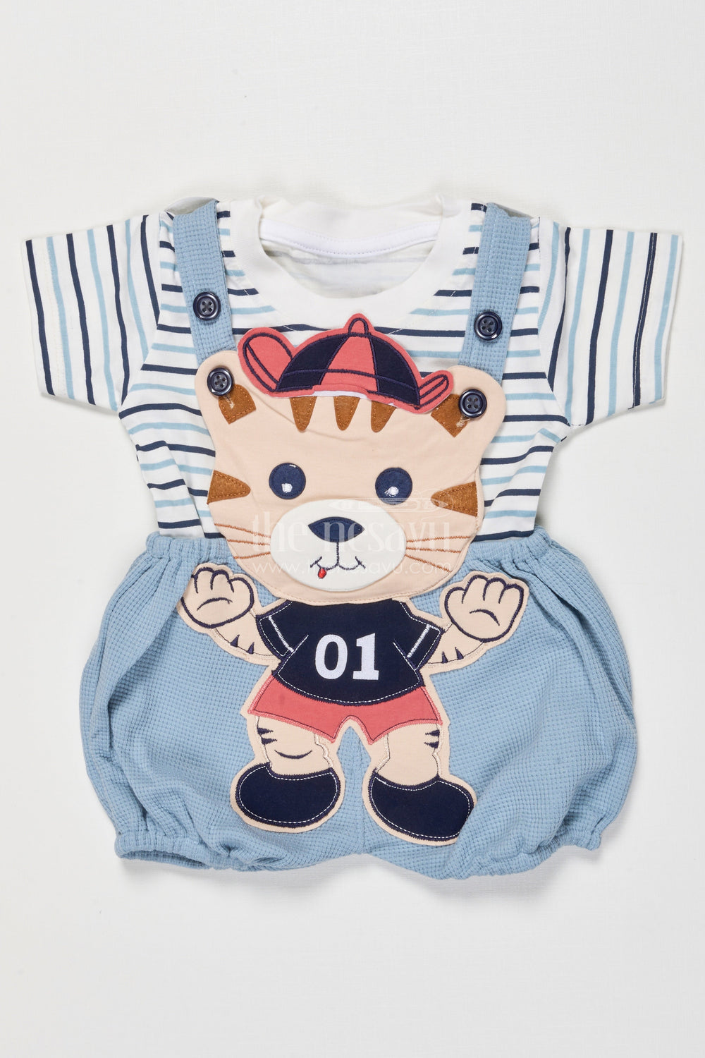 The Nesavu Baby Dungarees Cotton Baby Dungaree Set with Cute Embroidery for Everyday Wear Nesavu 14 (6M) / Gray BCS517B-14 Nesavu cotton baby dungaree set animal embroidery playdates daily comfort