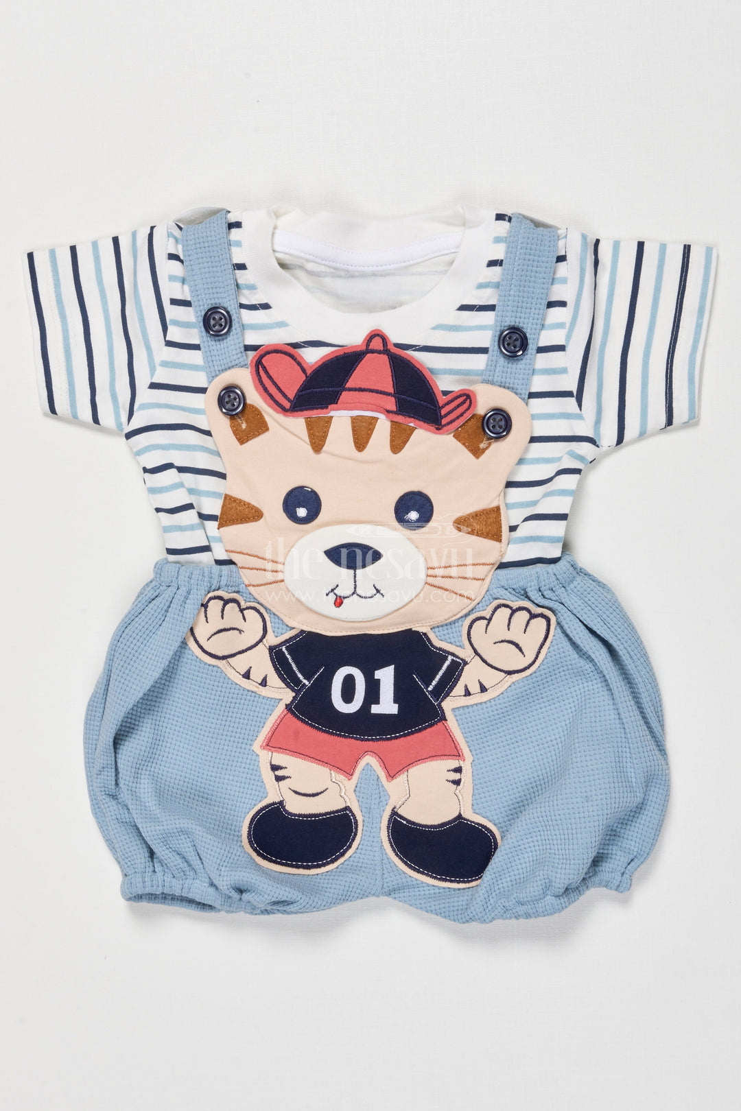 The Nesavu Baby Dungarees Cotton Baby Dungaree Set with Cute Embroidery for Everyday Wear Nesavu 14 (6M) / Gray BCS517B-14 Nesavu cotton baby dungaree set animal embroidery playdates daily comfort