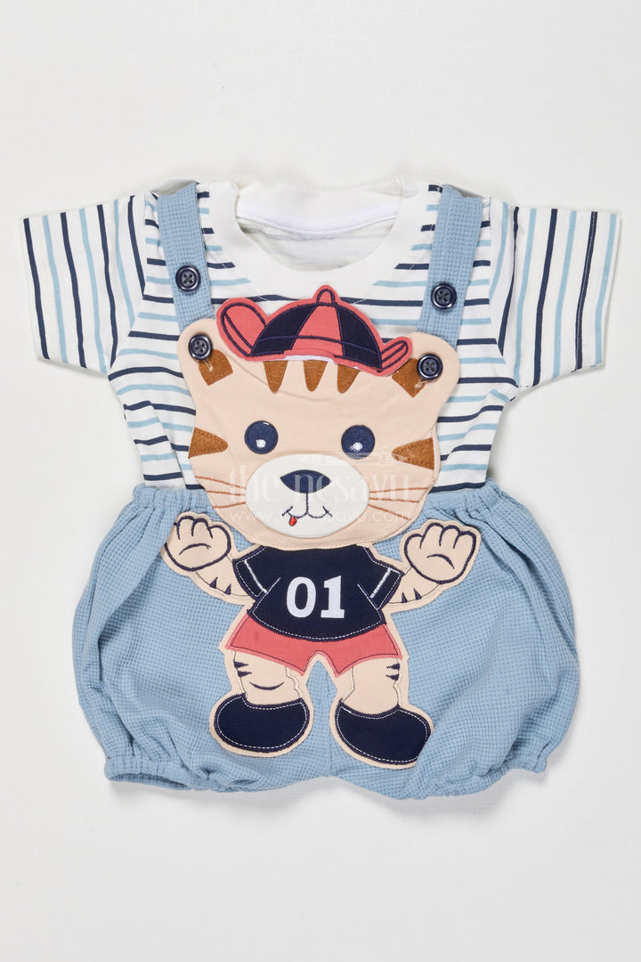 The Nesavu Baby Dungarees Cotton Baby Dungaree Set with Cute Embroidery for Everyday Wear Nesavu 14 (6M) / Gray BCS517B-14 Nesavu cotton baby dungaree set animal embroidery playdates daily comfort