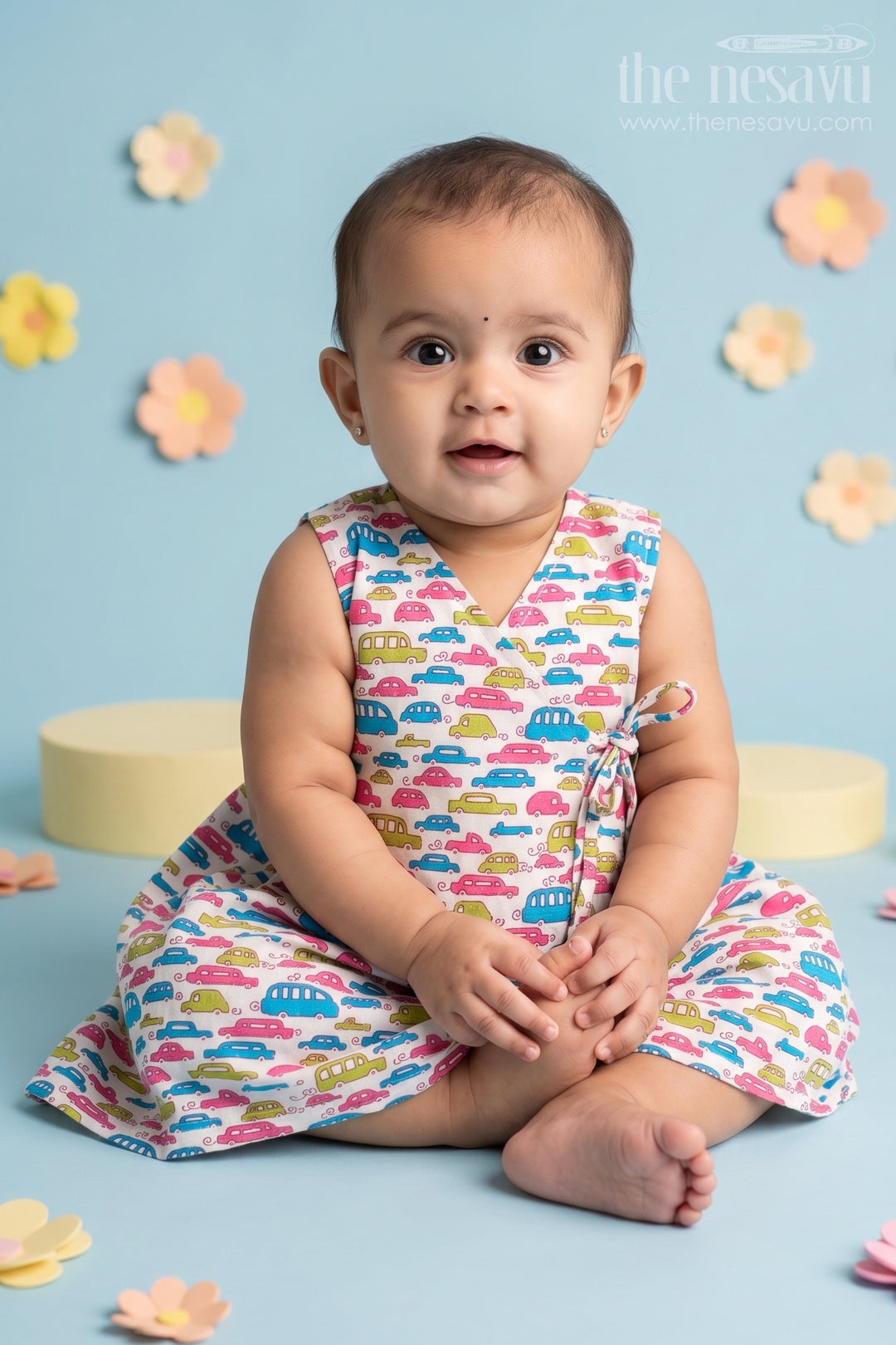 The Nesavu Baby Cotton Frocks Cotton Baby Frock with Colorful Car Print Perfect for Fun Family Outings Nesavu 10 (NB) / Multicolor BFJ687A-10 Nesavu Cotton Baby Frock Colorful Car Print Fun Comfortable Family Outing Outfit