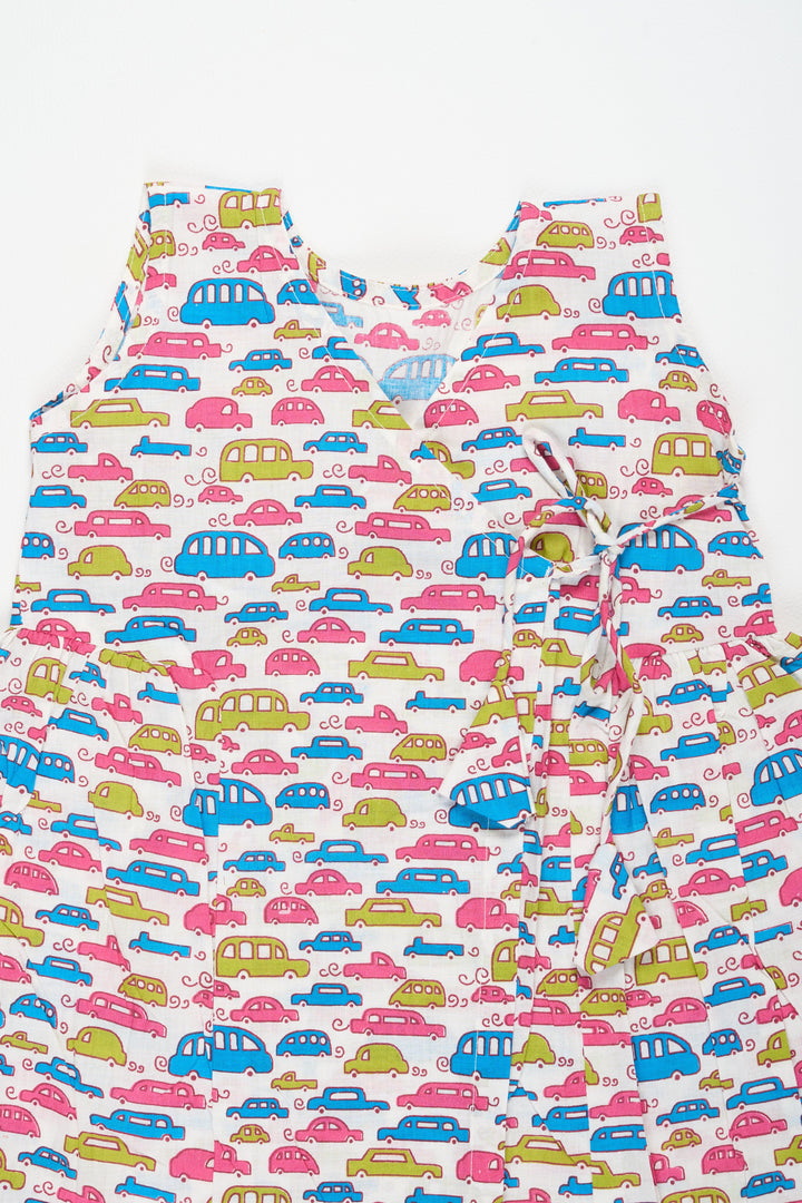 The Nesavu Baby Cotton Frocks Cotton Baby Frock with Colorful Car Print Perfect for Fun Family Outings Nesavu Nesavu Cotton Baby Frock Colorful Car Print Fun Comfortable Family Outing Outfit