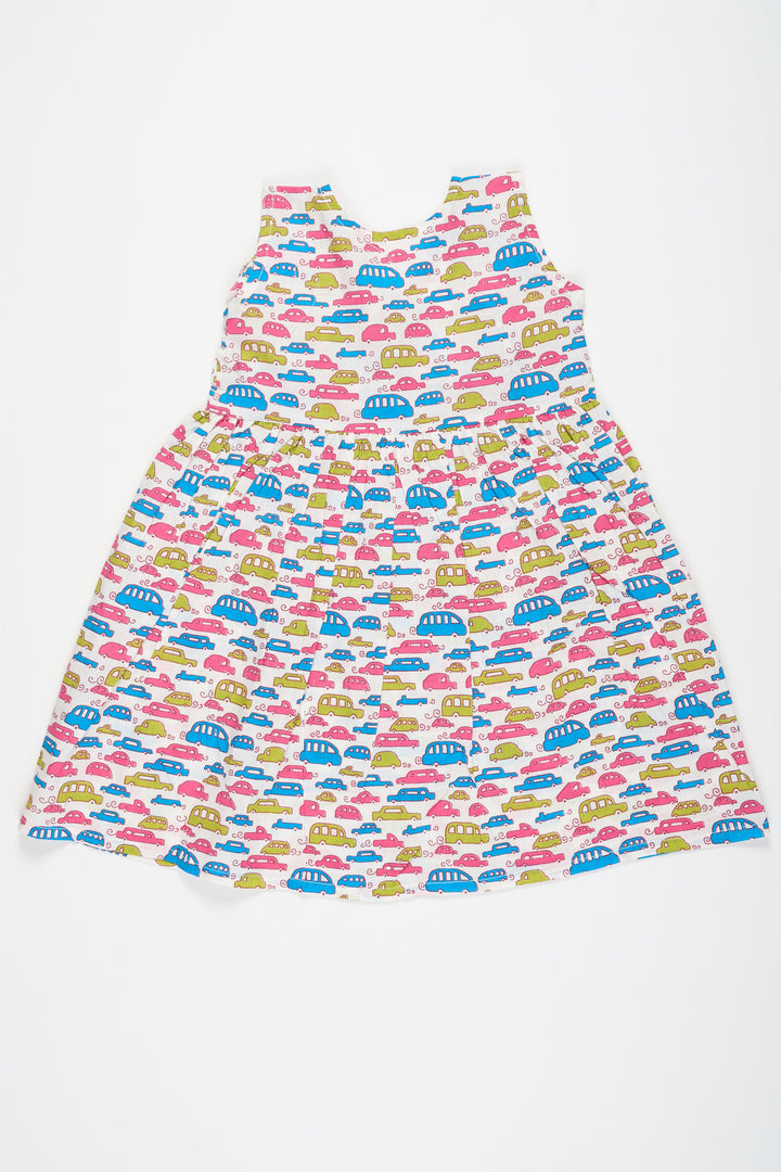The Nesavu Baby Cotton Frocks Cotton Baby Frock with Colorful Car Print Perfect for Fun Family Outings Nesavu Nesavu Cotton Baby Frock Colorful Car Print Fun Comfortable Family Outing Outfit