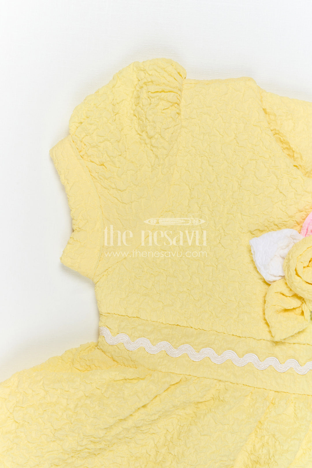The Nesavu Girls Cotton Frock Cotton Baby Frock with Puff Sleeves and Flower Applique for Special Moments Nesavu Nesavu Baby Girl Cotton Frock With Flower Applique Soft Everyday Wear For Birthdays And Family Outings