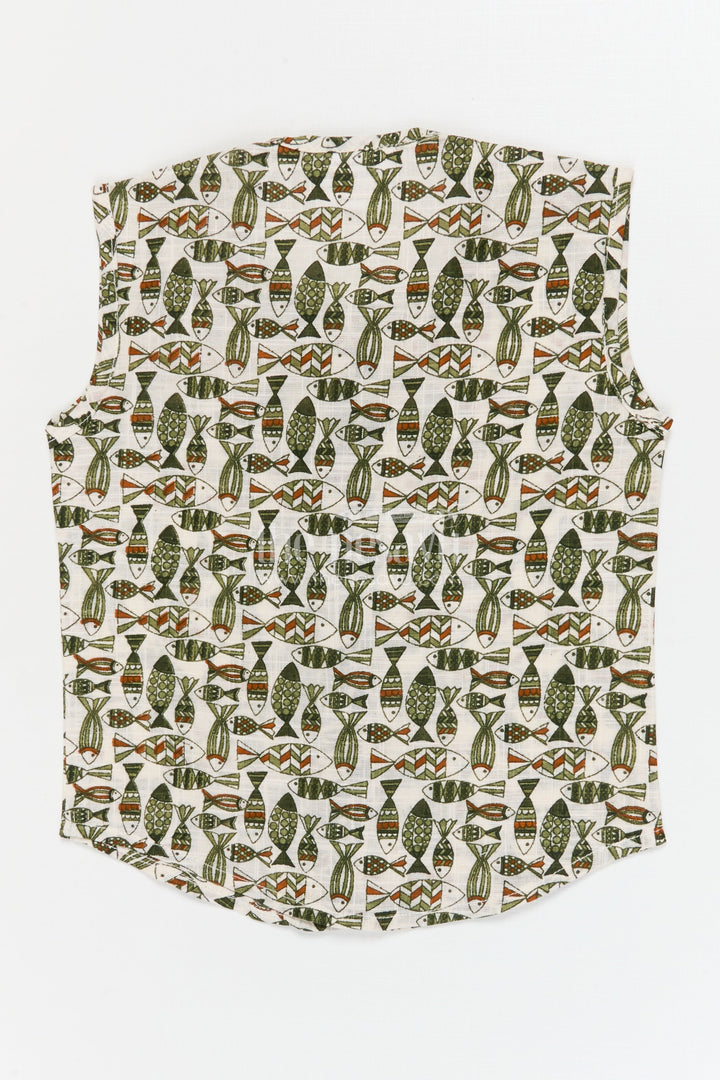 The Nesavu Baby Jablas Cotton Baby Jabla with Abstract Digital Print and Button Front Nesavu 10 (NB) / Green / Cotton IF050A-10 Nesavu baby cotton jabla with abstract digital print and front buttons – sleeveless daily essential