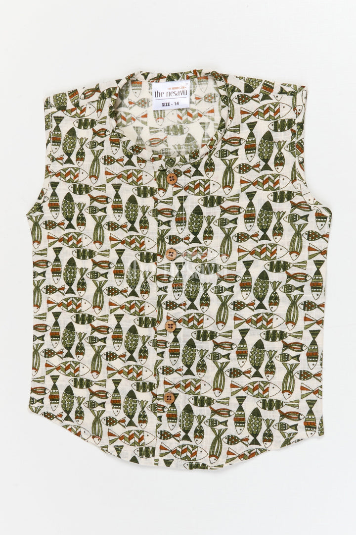 The Nesavu Baby Jablas Cotton Baby Jabla with Abstract Digital Print and Button Front Nesavu 10 (NB) / Green / Cotton IF050A-10 Nesavu baby cotton jabla with abstract digital print and front buttons – sleeveless daily essential