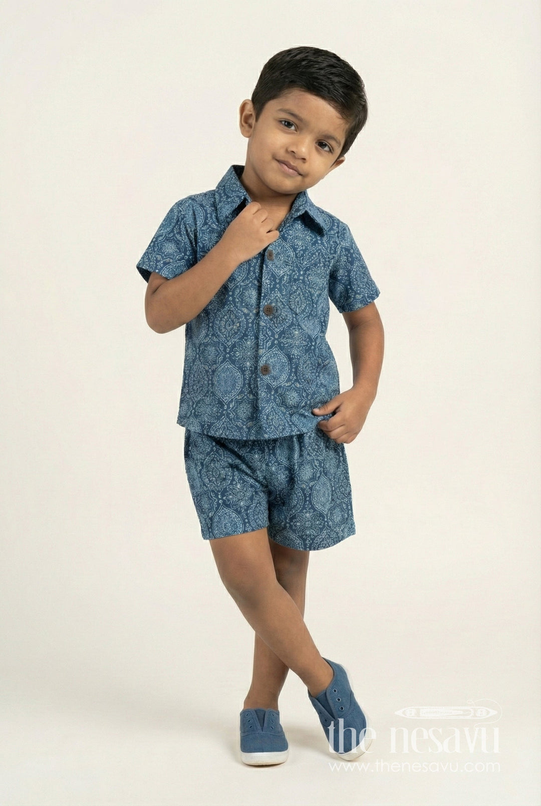 The Nesavu Boys Casual Set Cotton Casual Set for Toddler Boys' Summer Wardrobe Nesavu 16 (1Y) / Blue BCS401A-16 Nesavu toddler boys casual printed cotton set  mandala co-ord outfit everyday summer fun