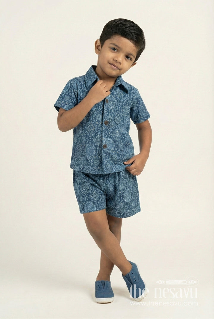 The Nesavu Boys Casual Set Cotton Casual Set for Toddler Boys' Summer Wardrobe Nesavu 16 (1Y) / Blue BCS401A-16 Nesavu toddler boys casual printed cotton set  mandala co-ord outfit everyday summer fun