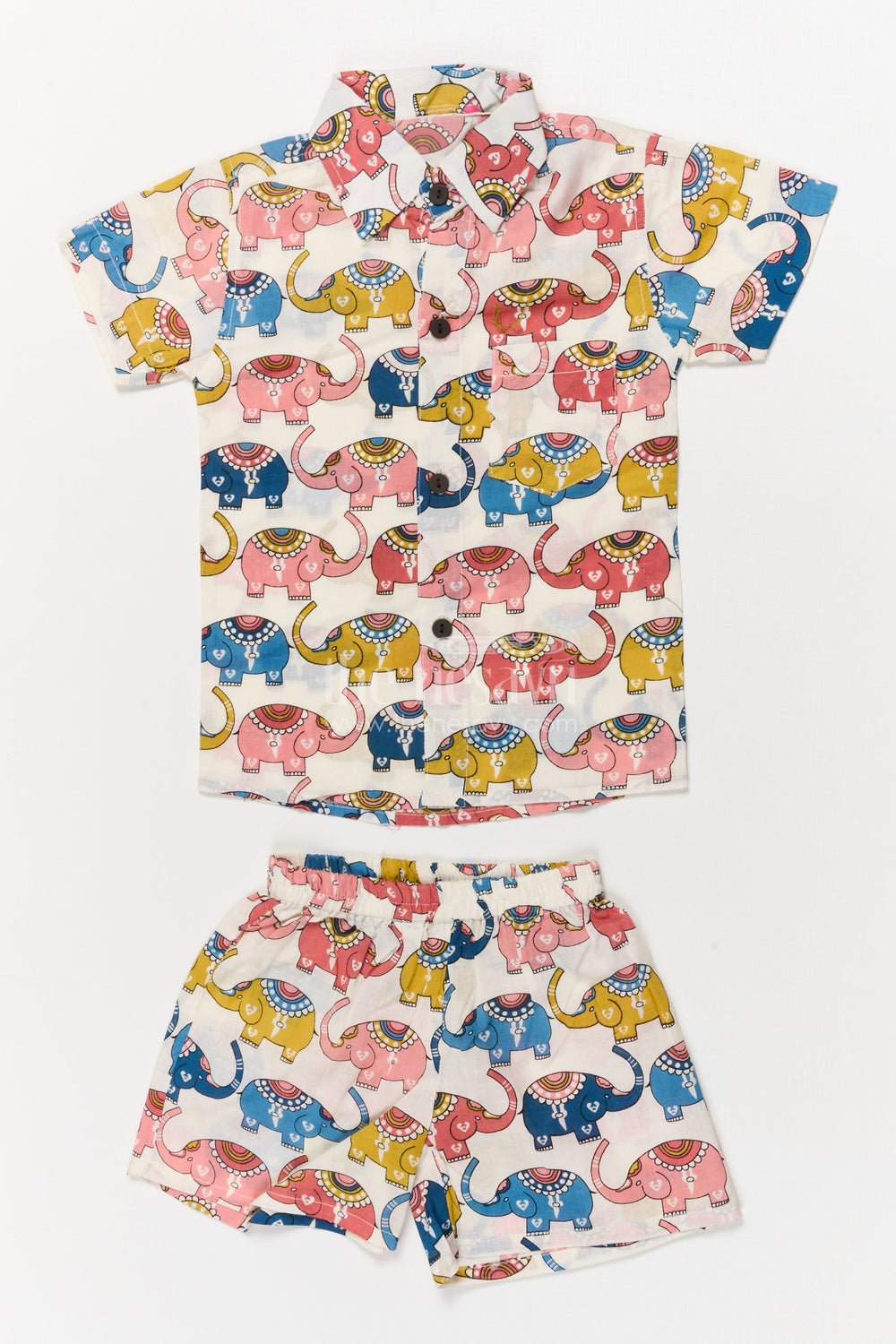 The Nesavu Boys Casual Set Cotton Casual Set for Toddler Boys with Elephant Digital Print Nesavu 16 (1Y) / Multicolor BCS551A-16 Nesavu toddler boys cotton outfit with elephant print – soft and fun casual wear for playtime