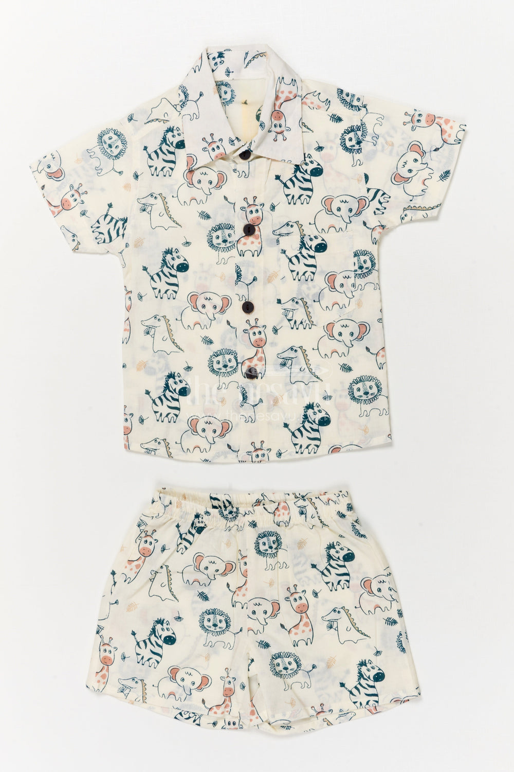 The Nesavu Boys Casual Set Cotton Casual Set for Toddler Boys with Jungle Animal Print Nesavu 16 (1Y) / Multicolor BCS546A-16 Nesavu toddler boys cotton casual wear set with jungle animal digital print for daily use