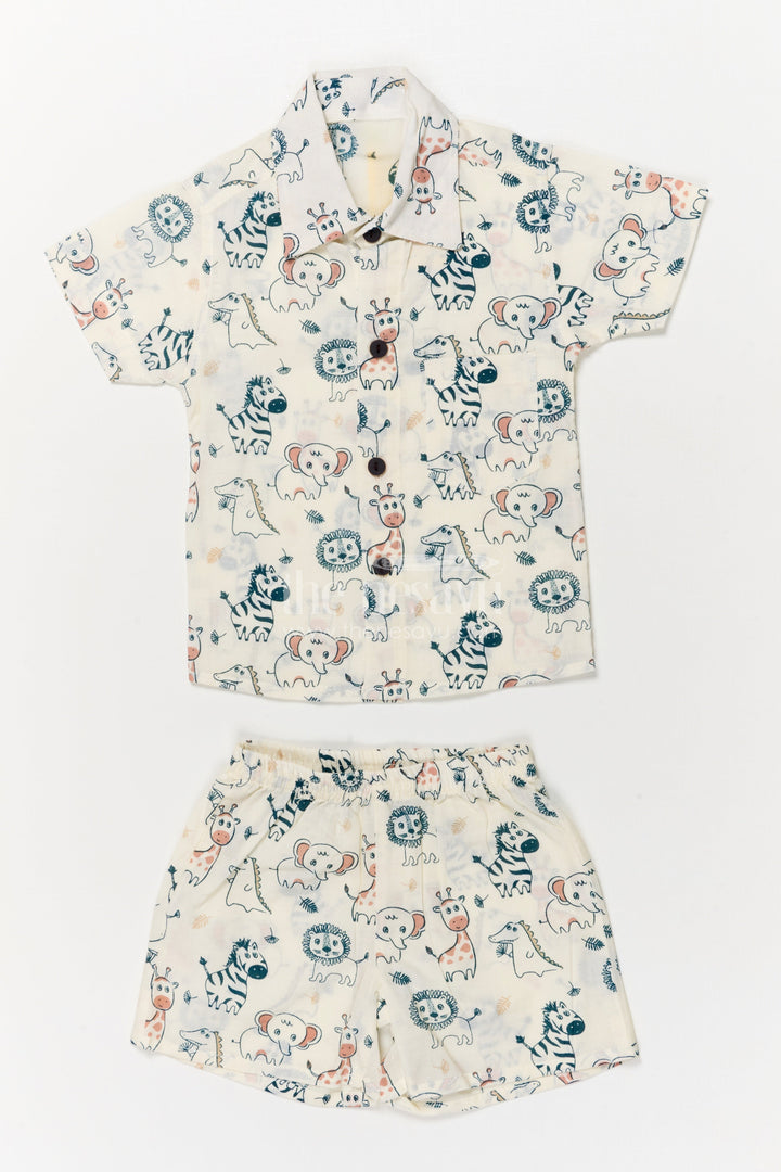 The Nesavu Boys Casual Set Cotton Casual Set for Toddler Boys with Jungle Animal Print Nesavu 16 (1Y) / Multicolor BCS546A-16 Nesavu toddler boys cotton casual wear set with jungle animal digital print for daily use