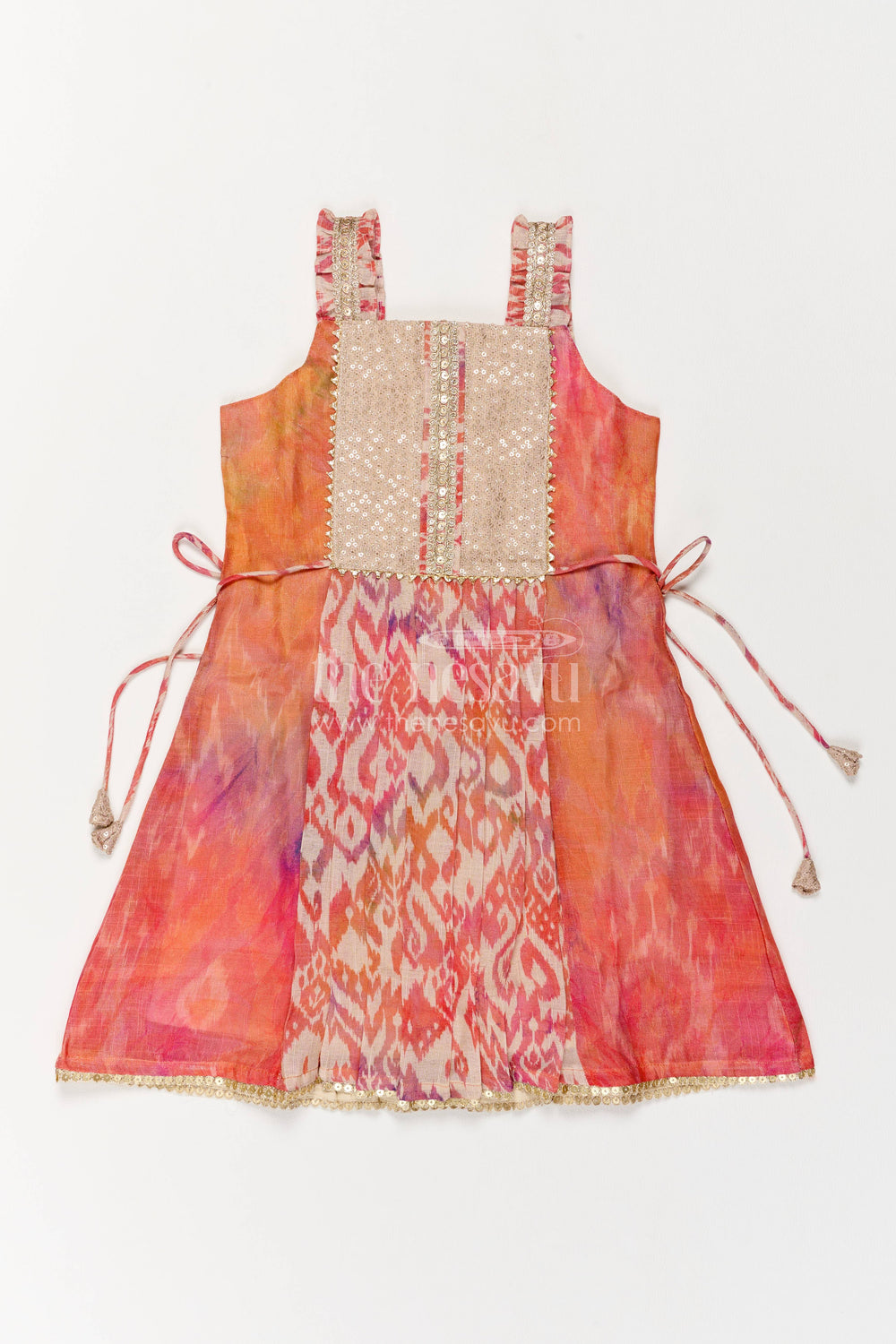 The Nesavu Girls Cotton Frock Cotton Dress for Girls in Orange for Family Celebrations Nesavu 22 (4Y) / Orange / Cotton GFC2517A-22 Nesavu Cotton Dress For Girls For Festive Occasion Dressing GFC2517A-22