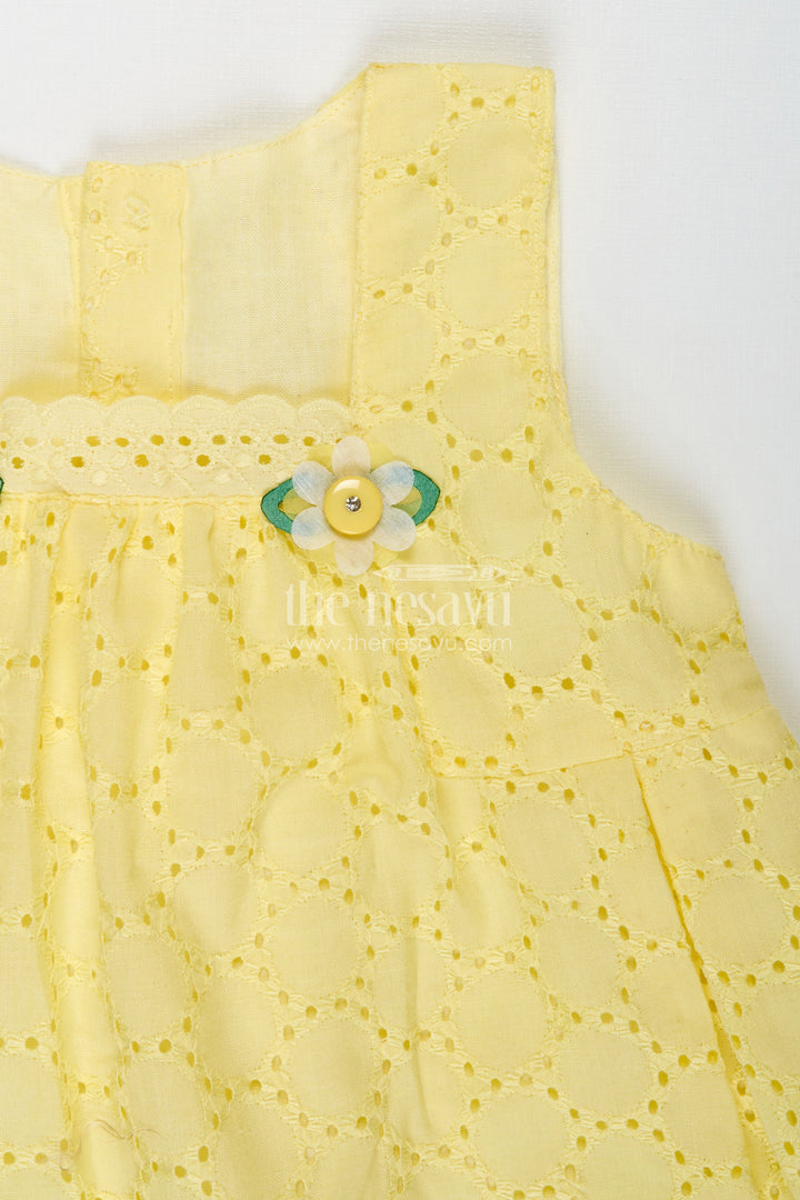 The Nesavu Baby Cotton Frocks Cotton Dress for Girls with Bloomer Dailywear Combo Nesavu Nesavu Yellow Hakoba Girls Cotton Dress Bloomer Floral Appliqus Everyday Comfort